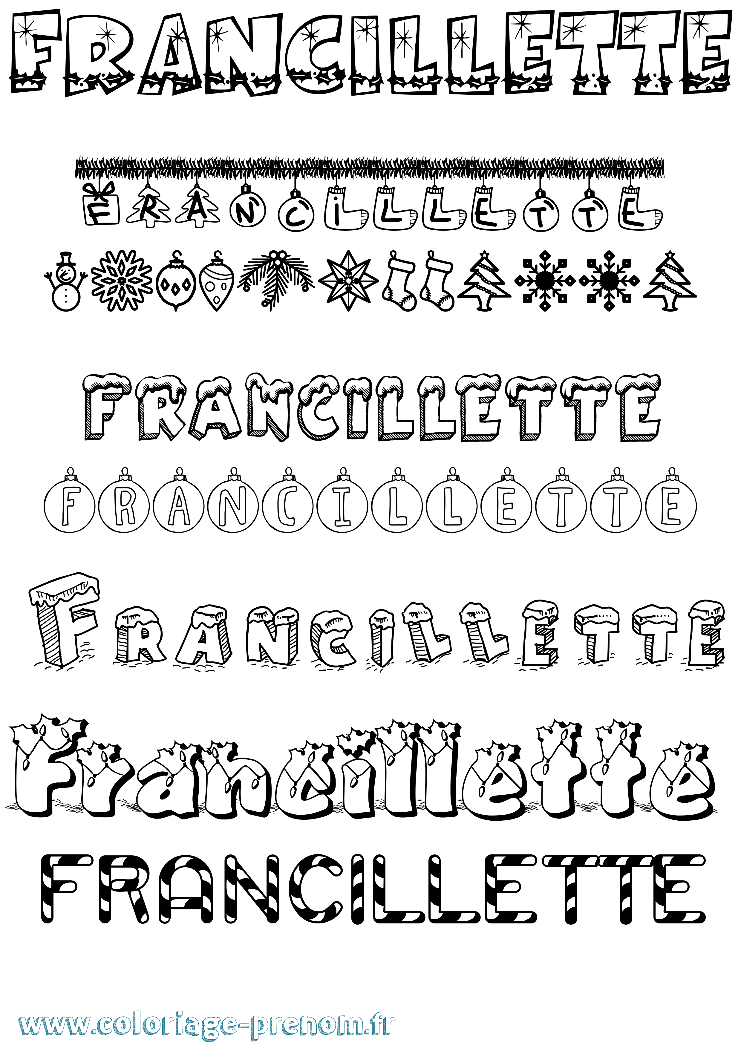 Coloriage Francillette Noël Coloriage prénom Francillette Noël