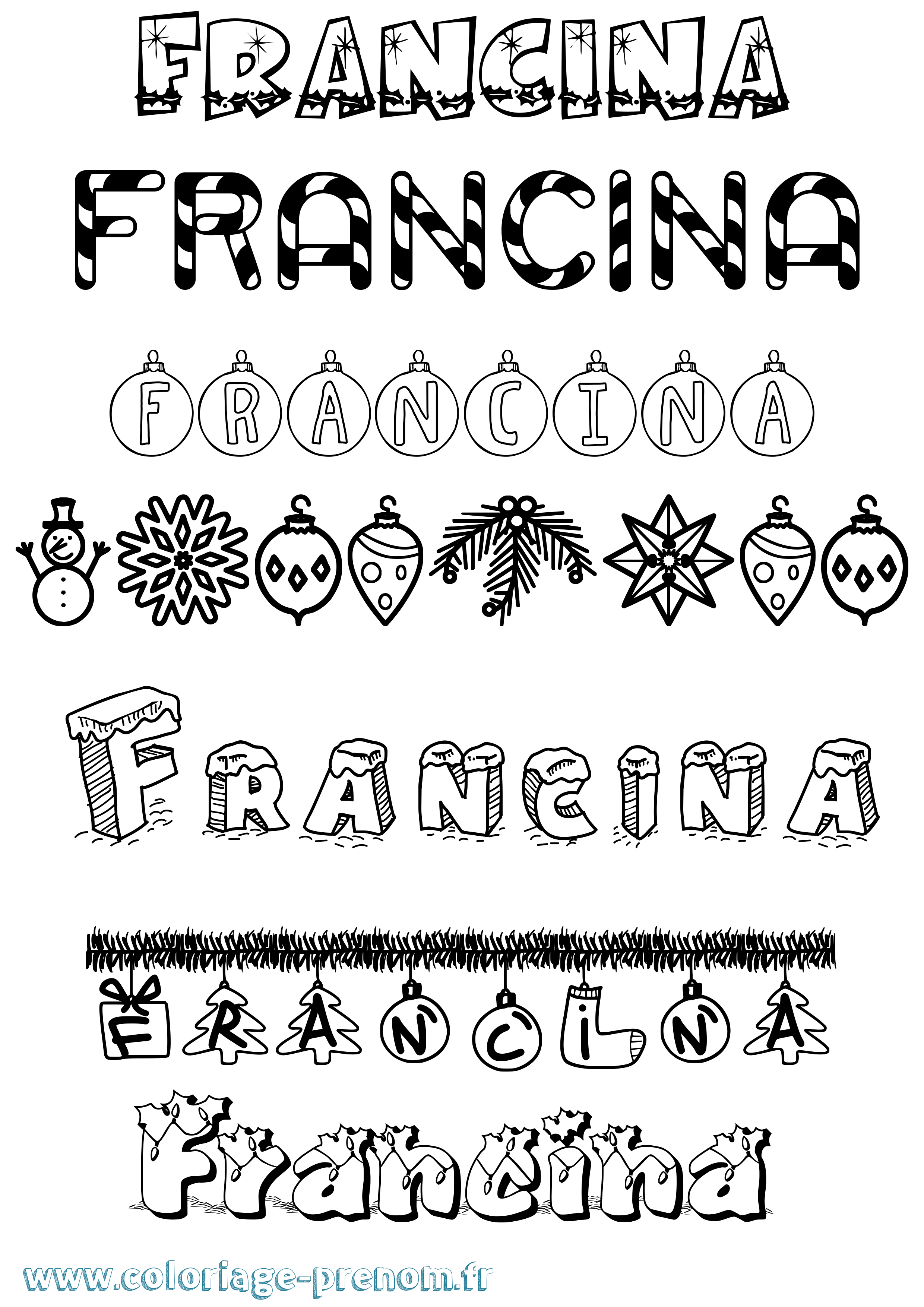 Coloriage Francina Noël Coloriage prénom Francina Noël