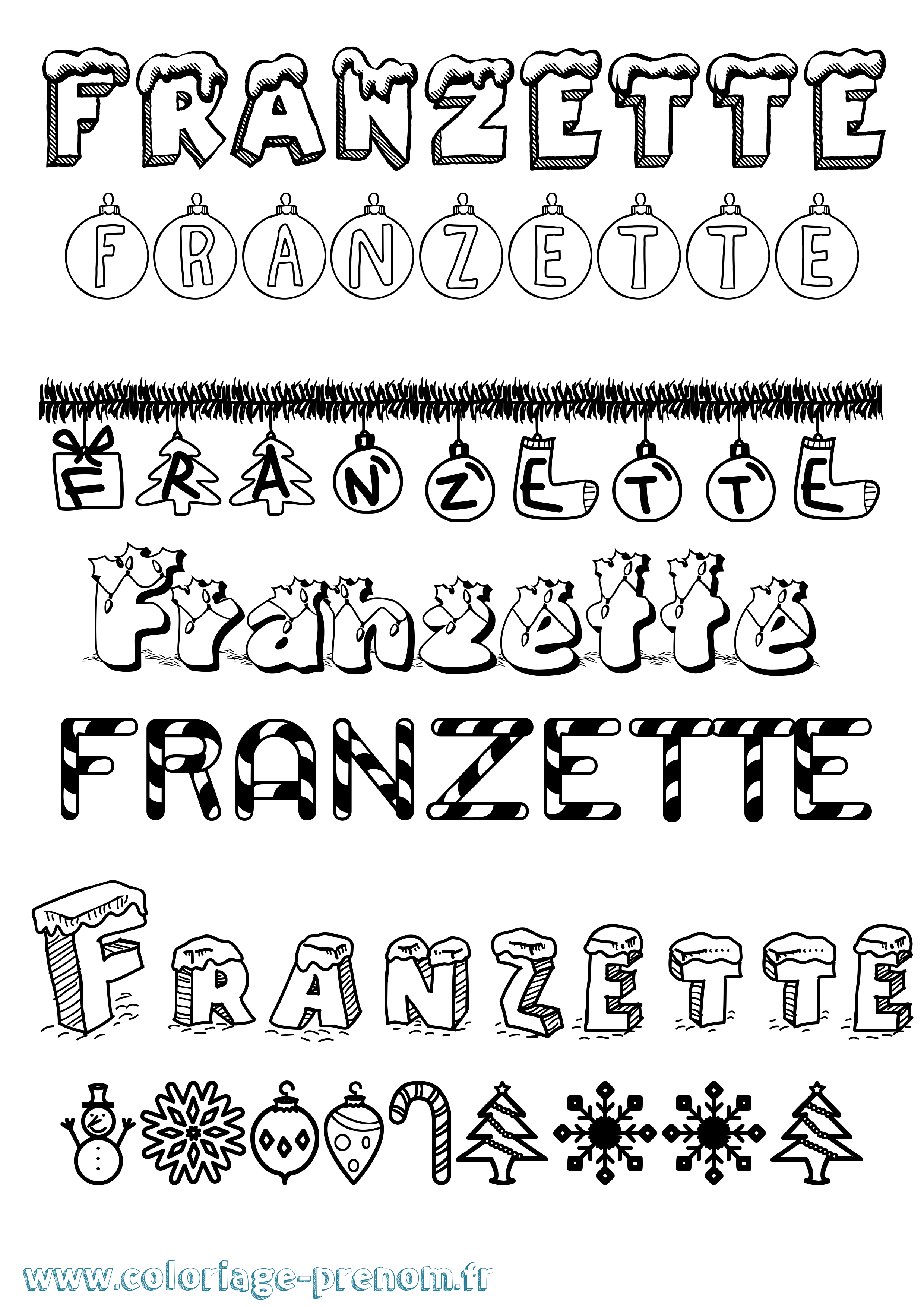 Coloriage Franzette Noël Coloriage prénom Franzette Noël