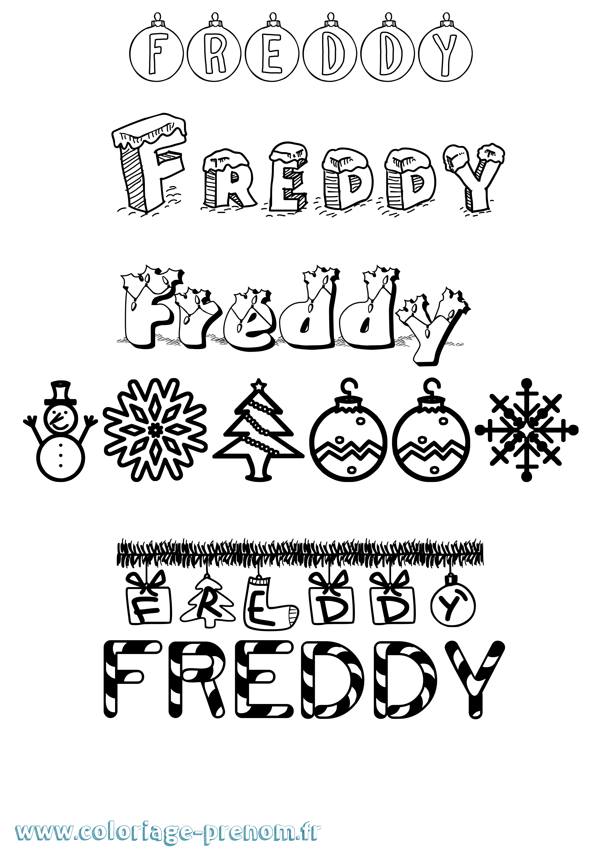 Coloriage Freddy Noël Coloriage prénom Freddy Noël