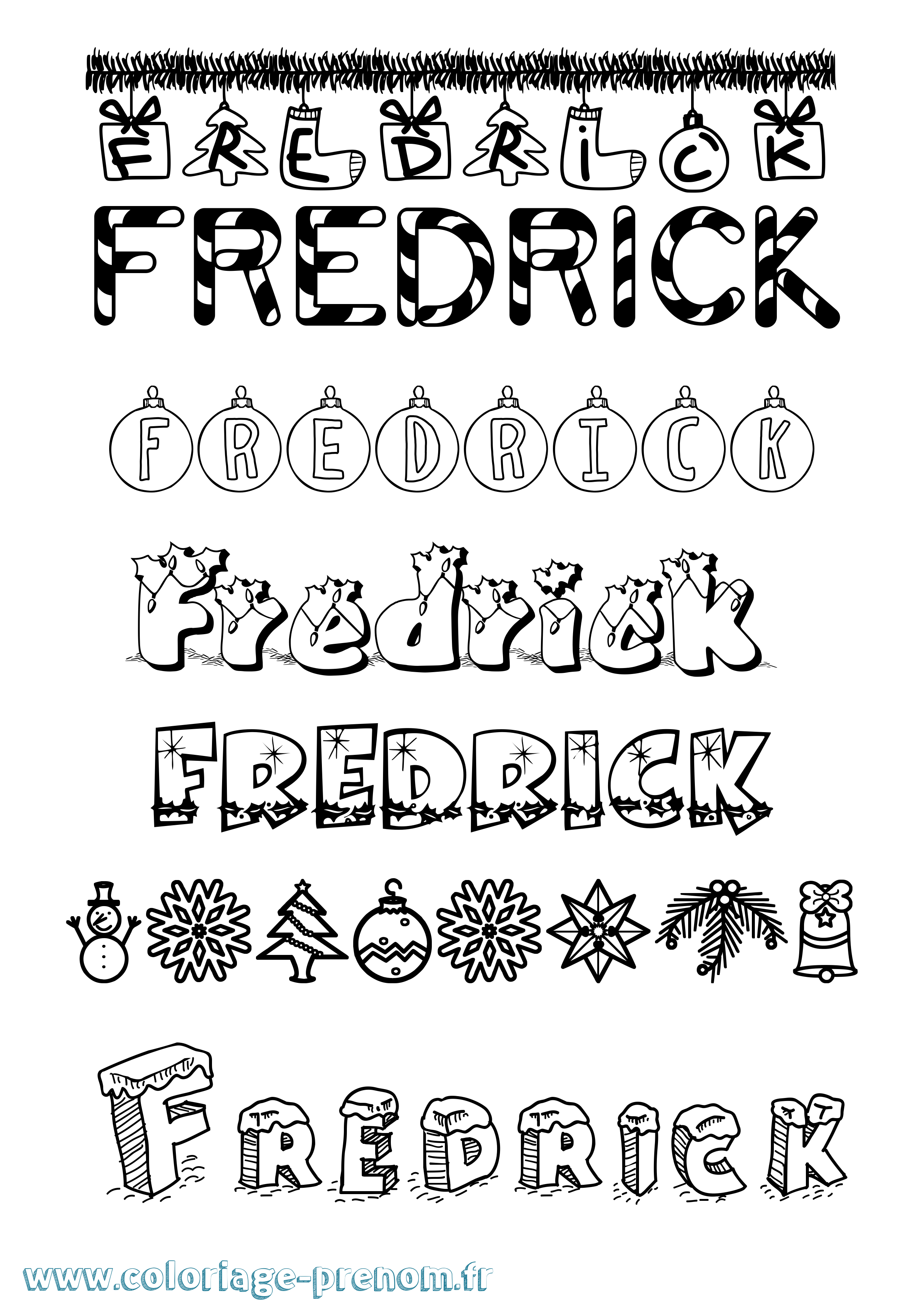 Coloriage Fredrick Noël Coloriage prénom Fredrick Noël