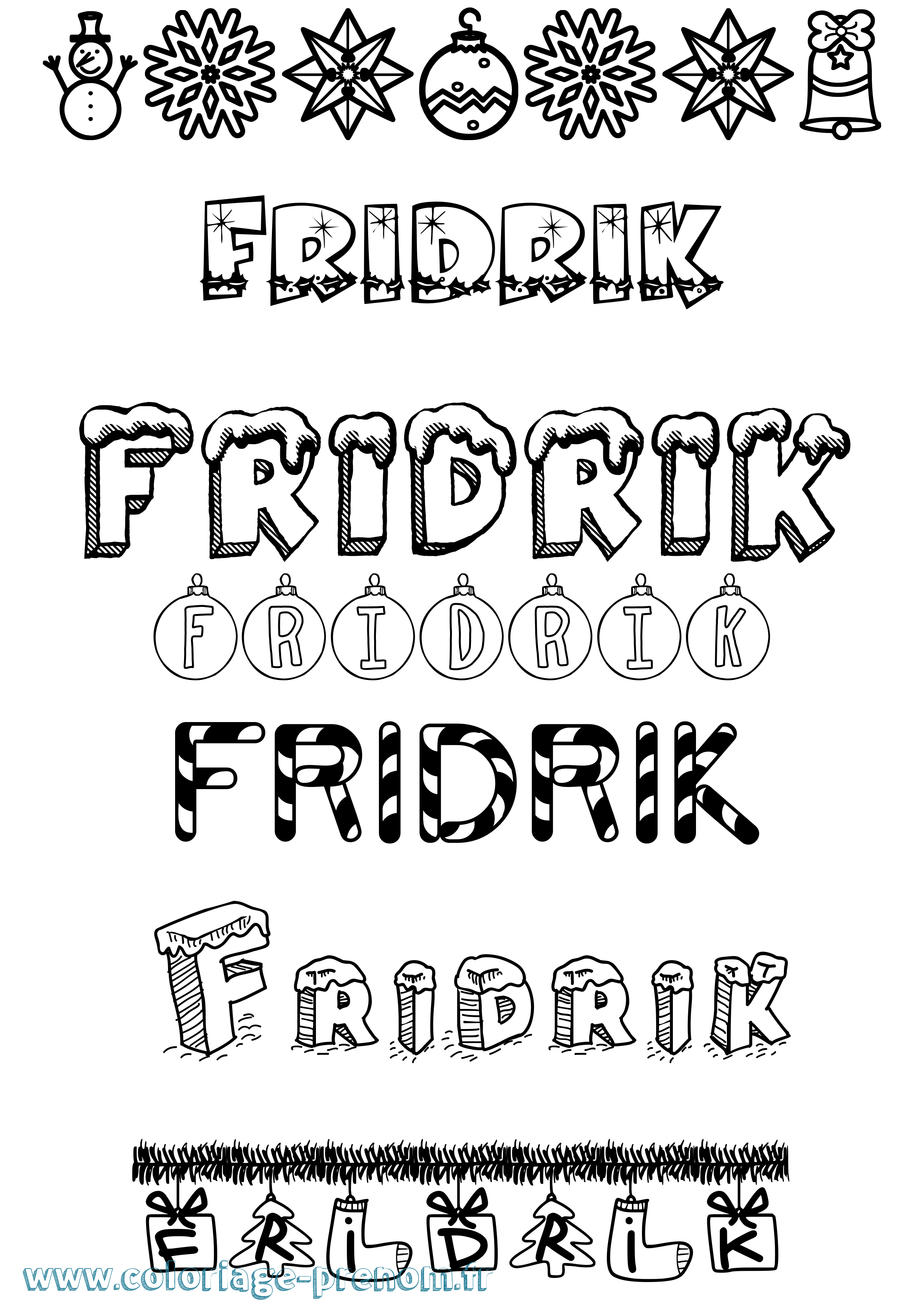 Coloriage Fridrik Noël Coloriage prénom Fridrik Noël