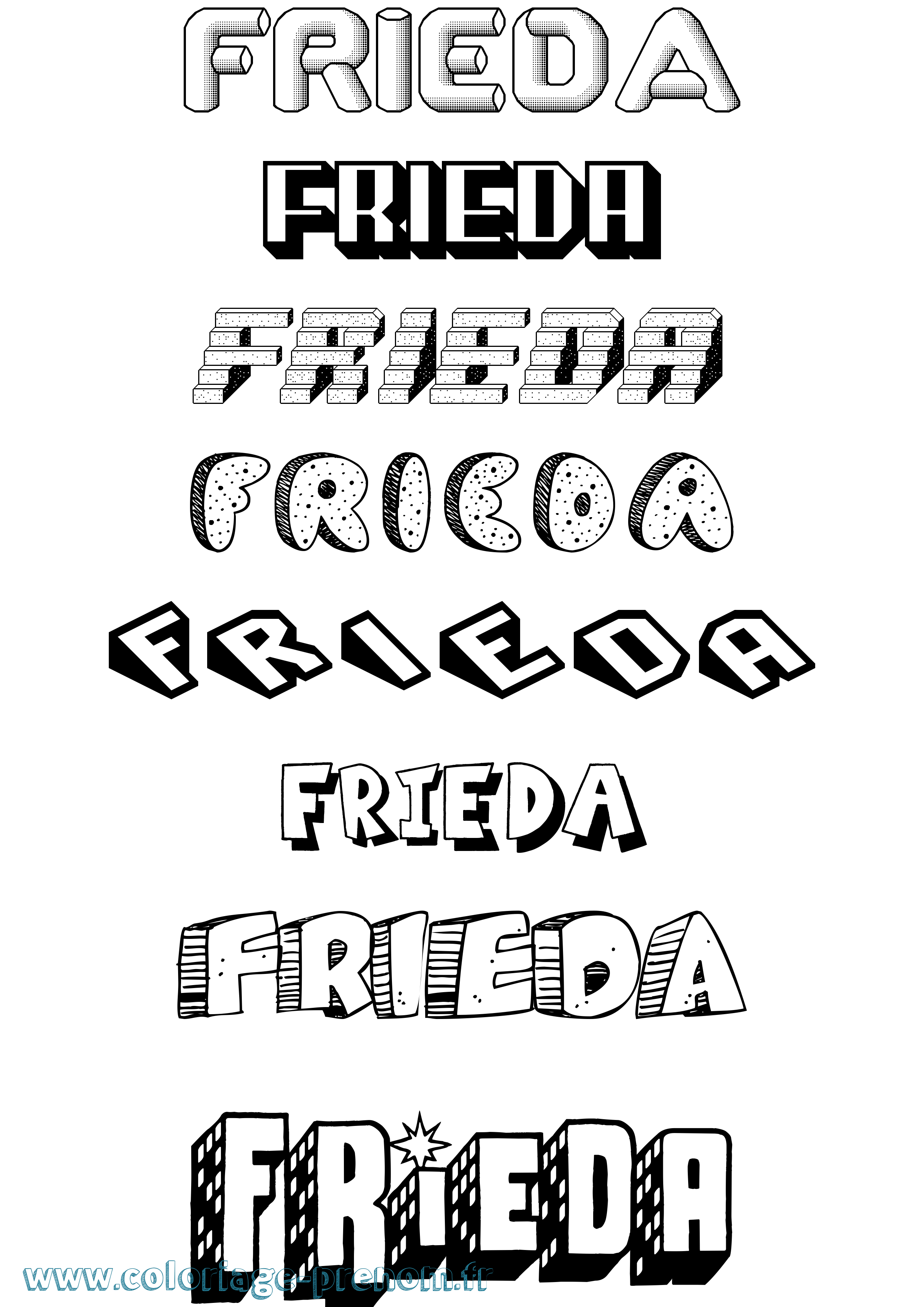 Coloriage Frieda Effet 3D Coloriage prénom Frieda Effet 3D