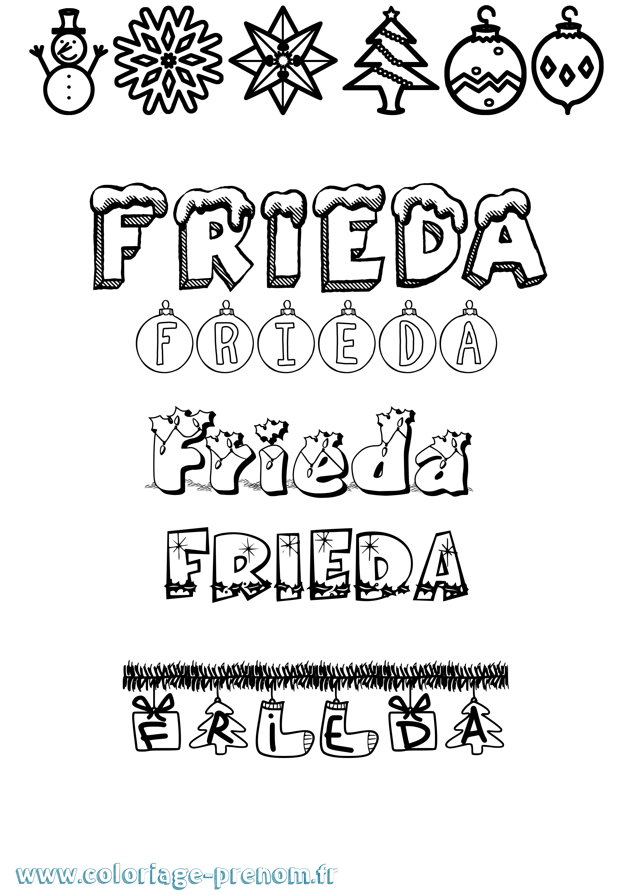 Coloriage Frieda Noël Coloriage prénom Frieda Noël