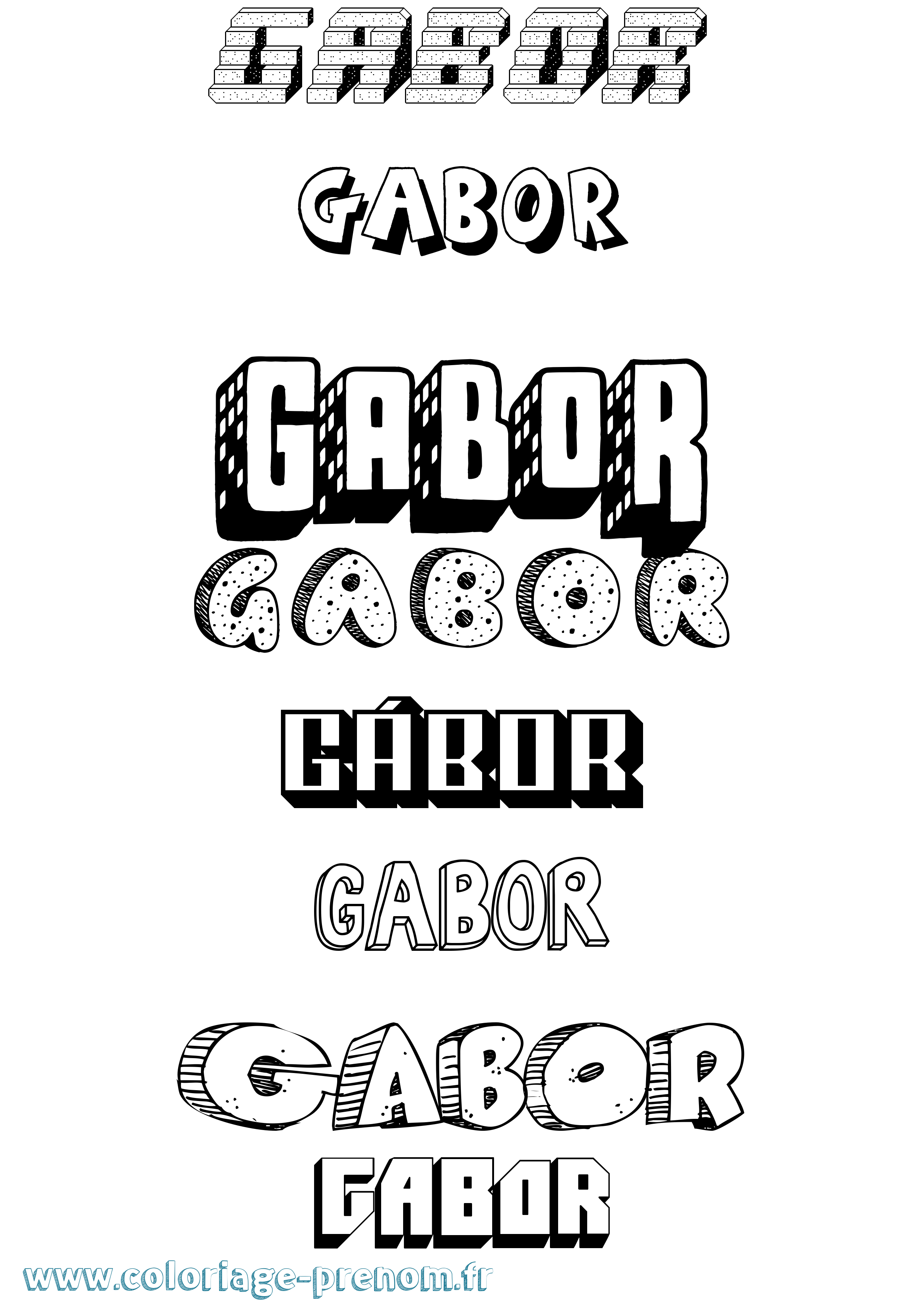 Coloriage Gábor Effet 3D Coloriage prénom Gábor Effet 3D
