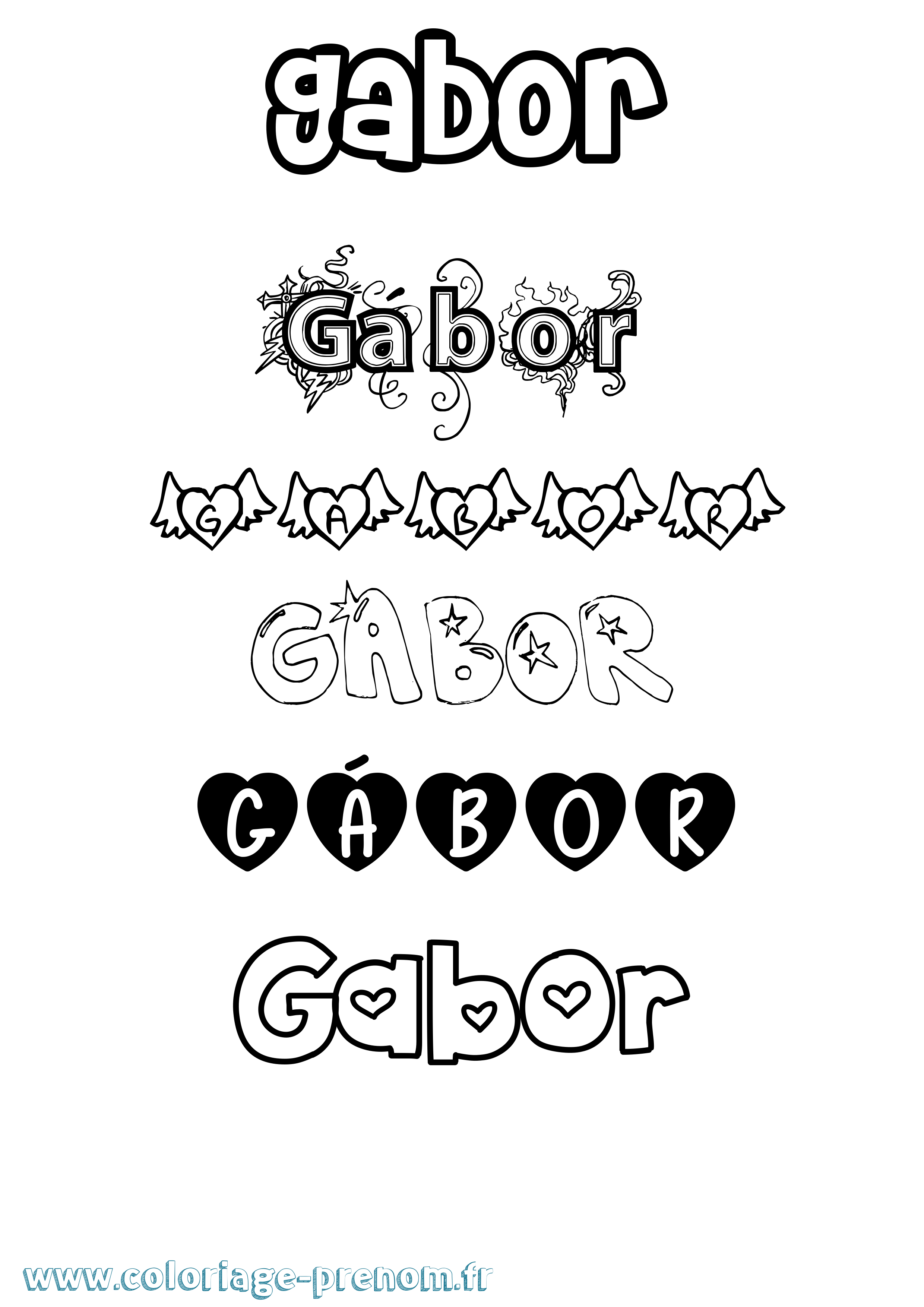 Coloriage Gábor Girly Coloriage prénom Gábor Girly