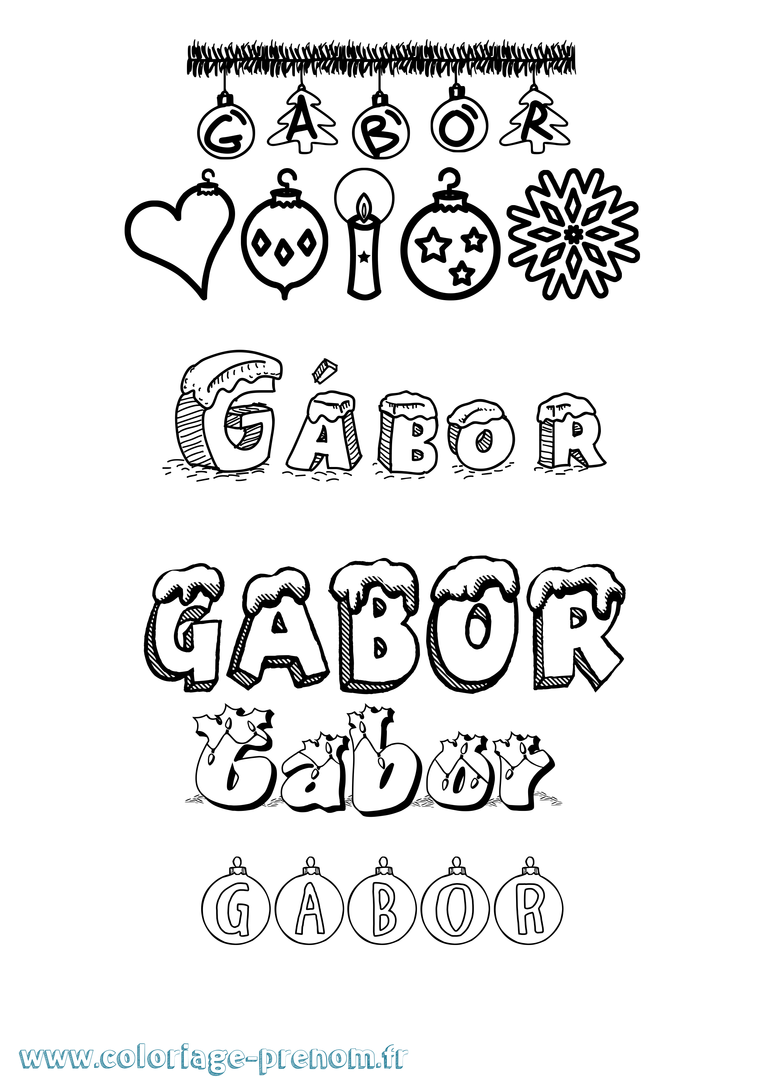 Coloriage Gábor Noël Coloriage prénom Gábor Noël