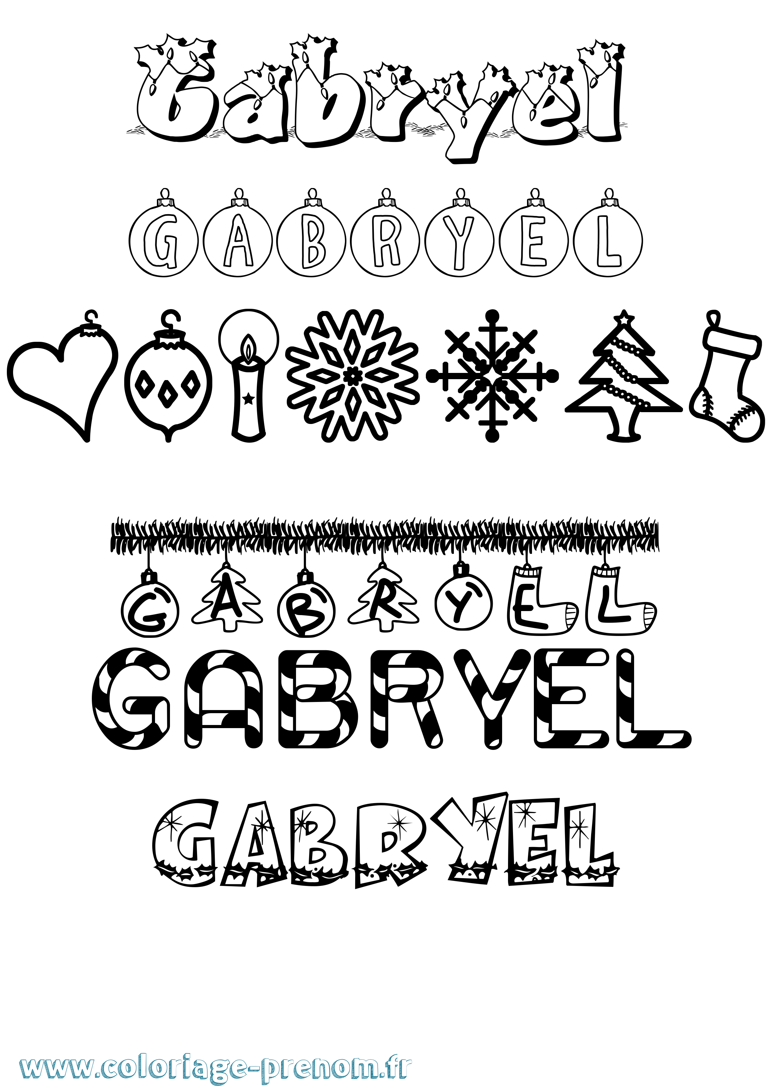 Coloriage Gabryel Noël Coloriage prénom Gabryel Noël