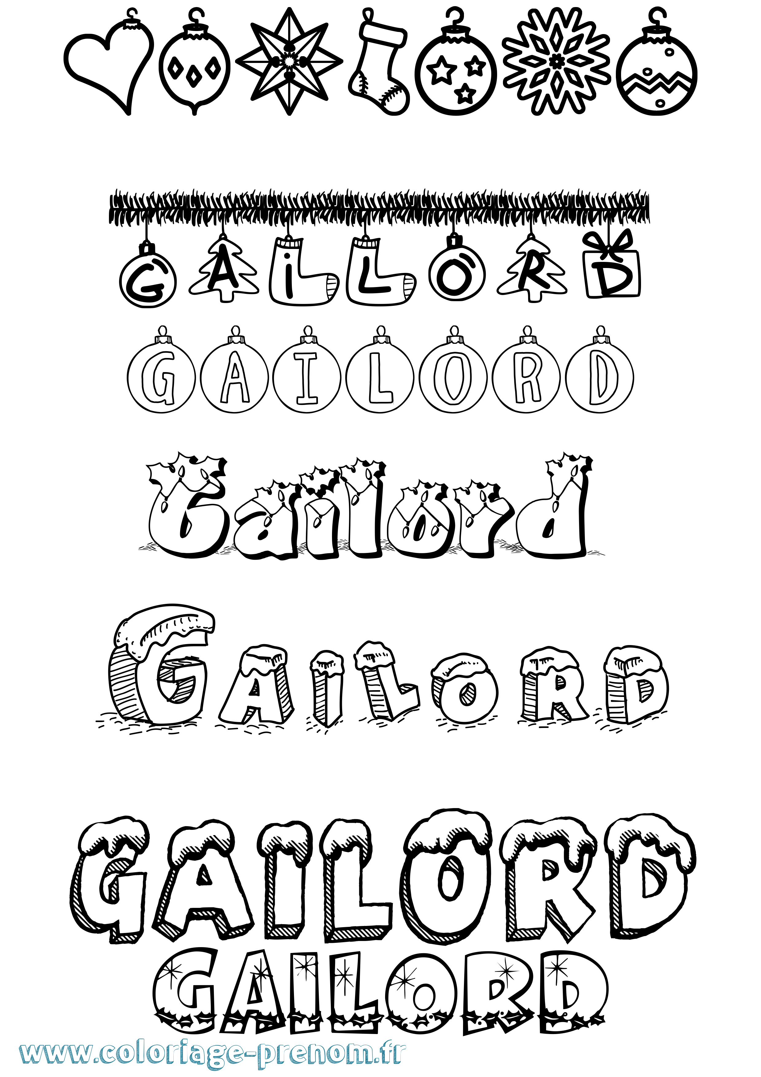 Coloriage Gailord Noël Coloriage prénom Gailord Noël