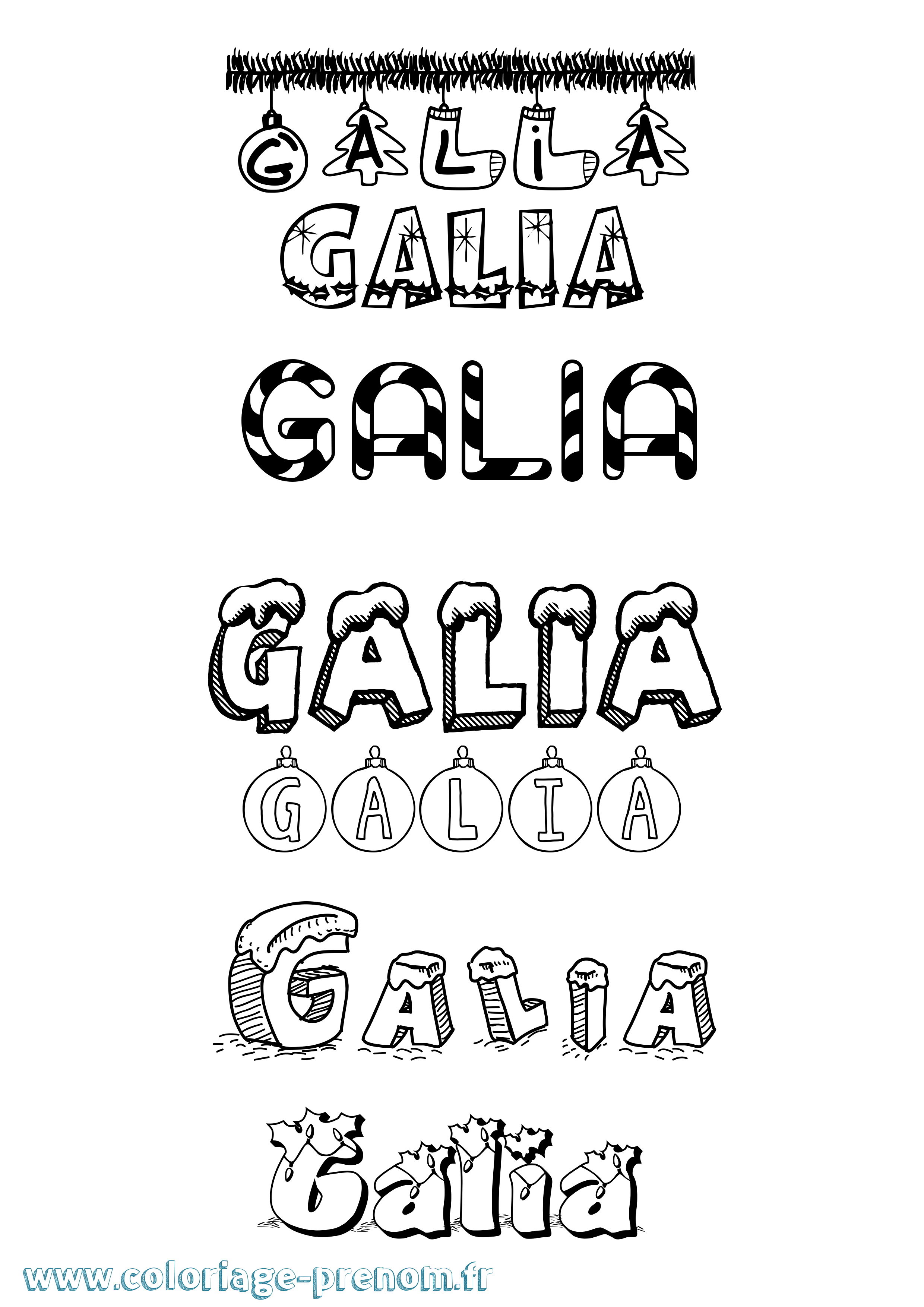 Coloriage Galia Noël Coloriage prénom Galia Noël