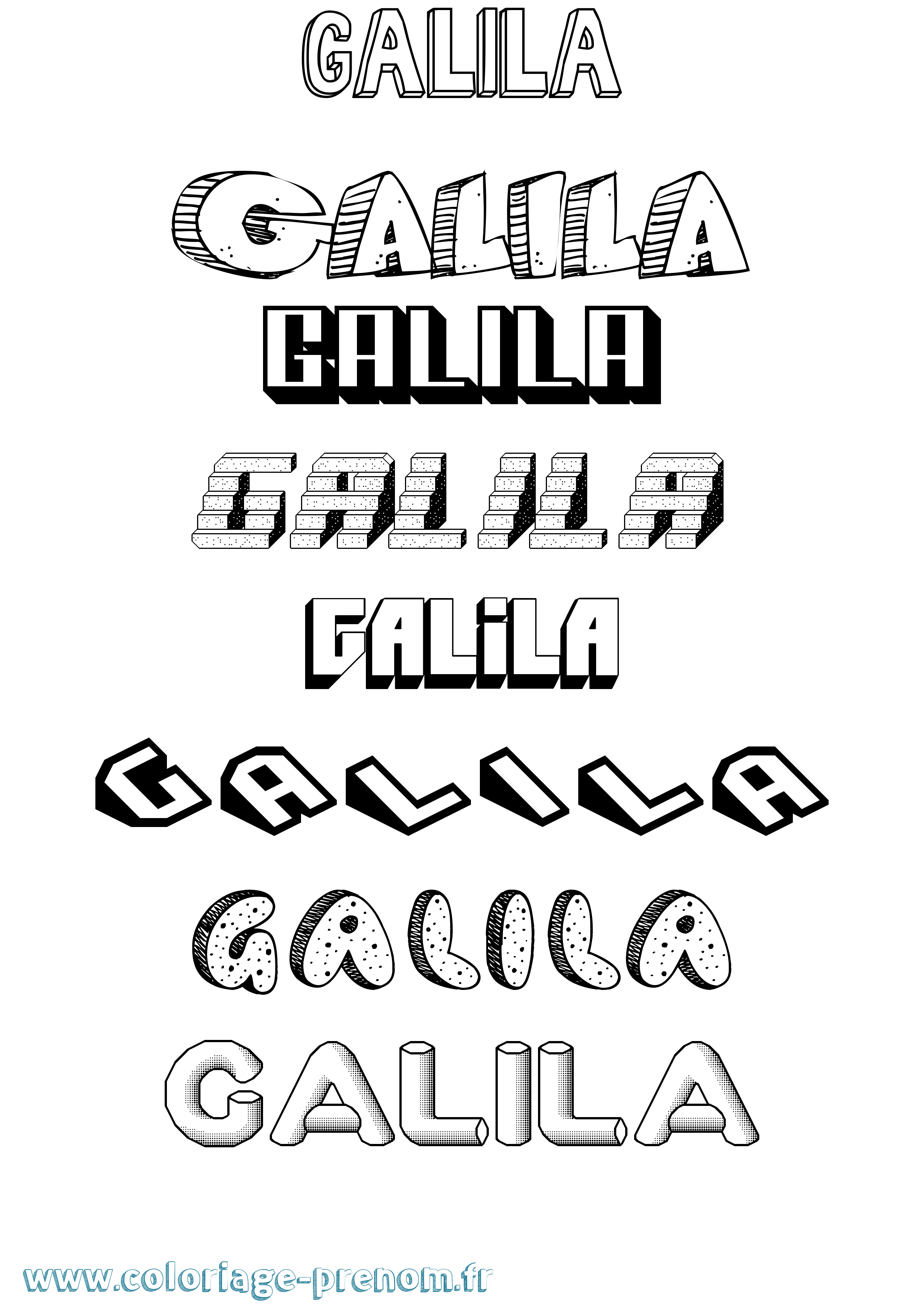 Coloriage Galila Effet 3D Coloriage prénom Galila Effet 3D