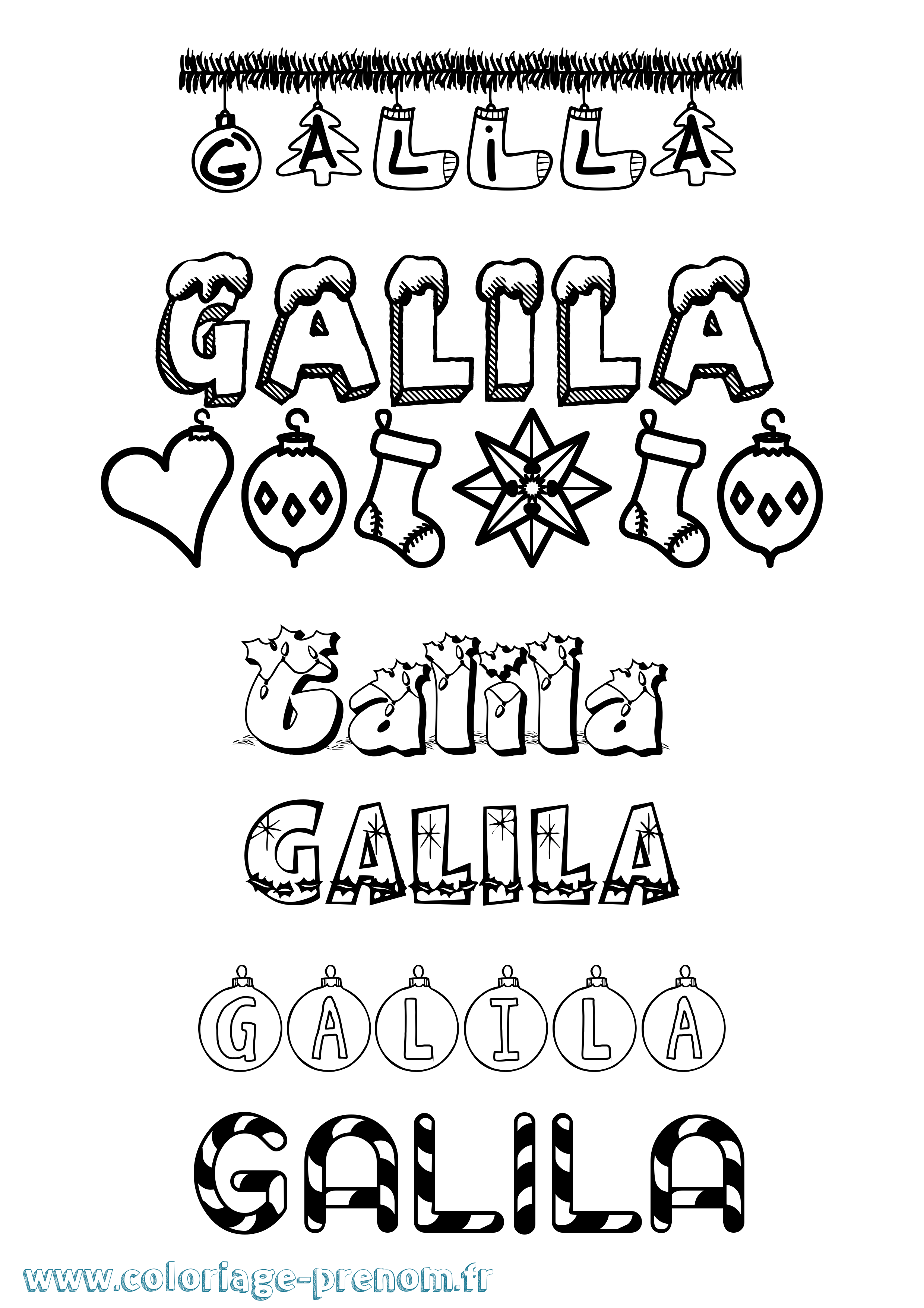 Coloriage Galila Noël Coloriage prénom Galila Noël