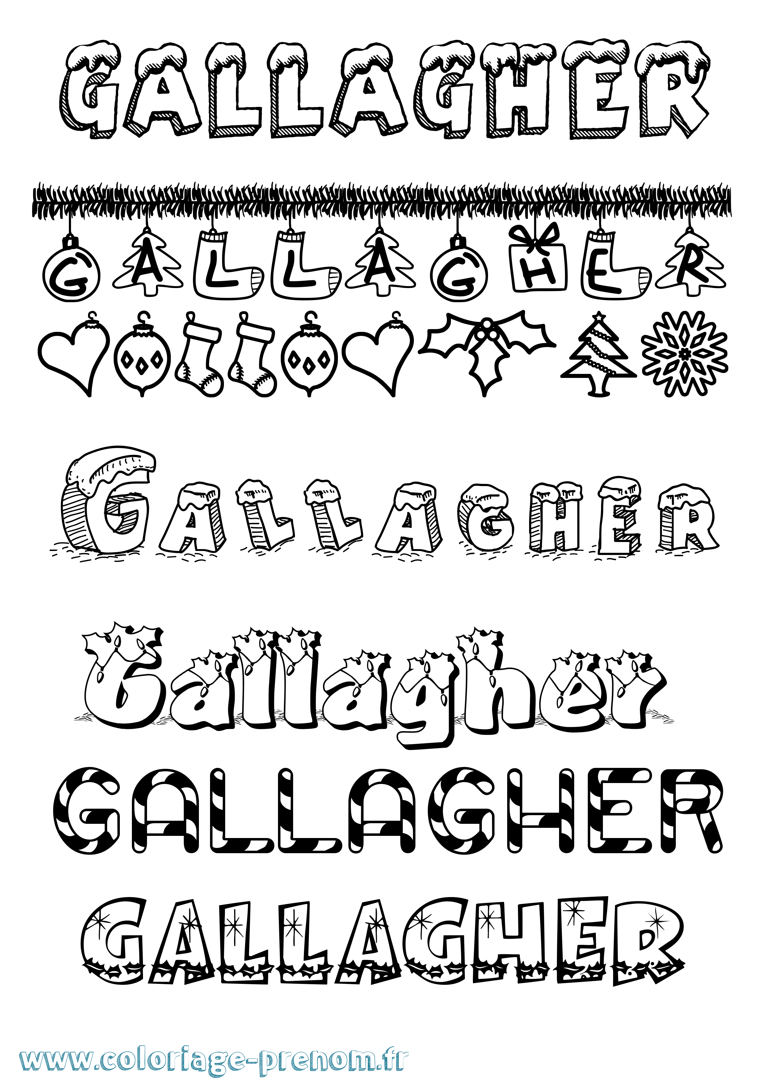Coloriage Gallagher Noël Coloriage prénom Gallagher Noël