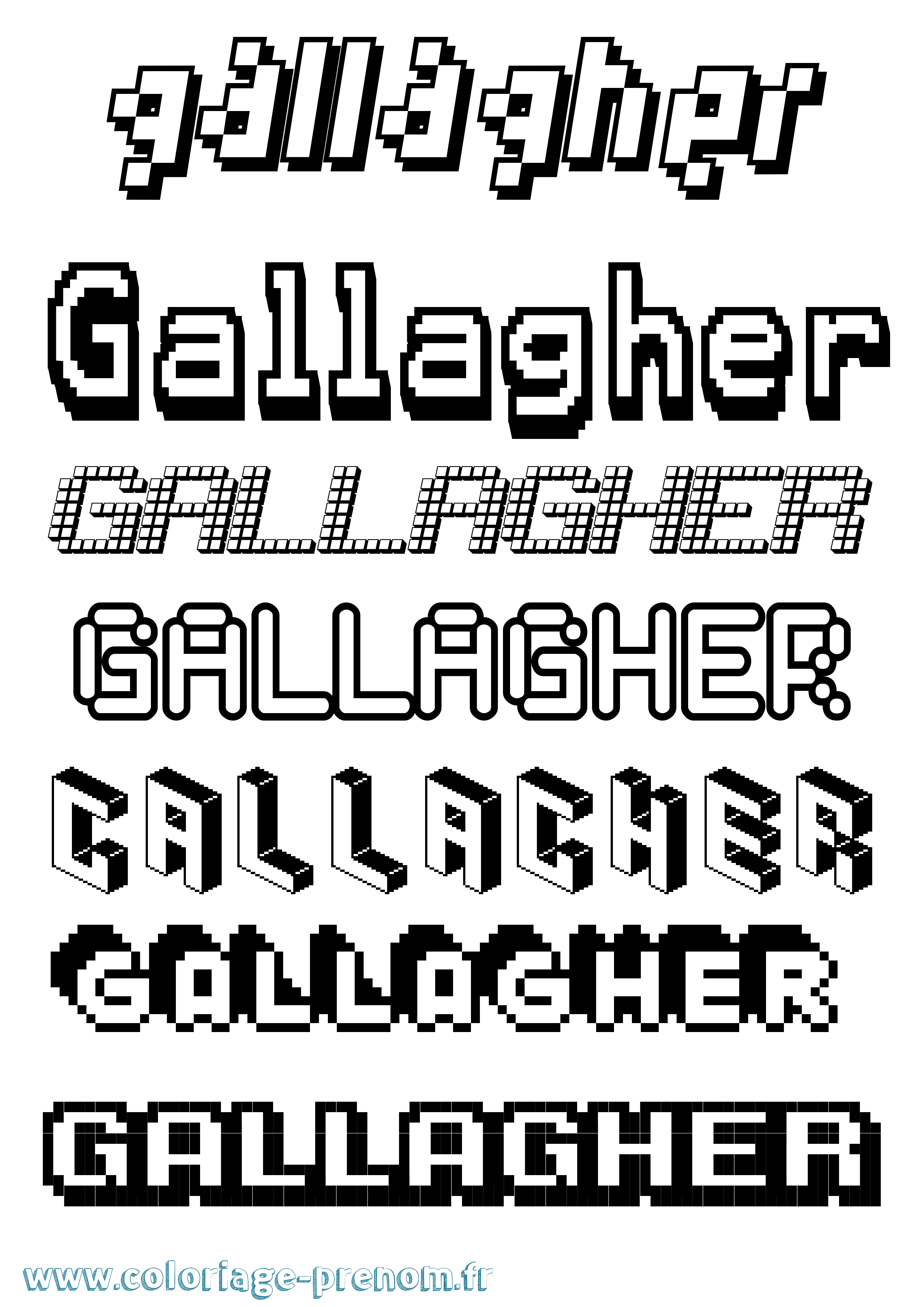 Coloriage Gallagher Pixel Coloriage prénom Gallagher Pixel