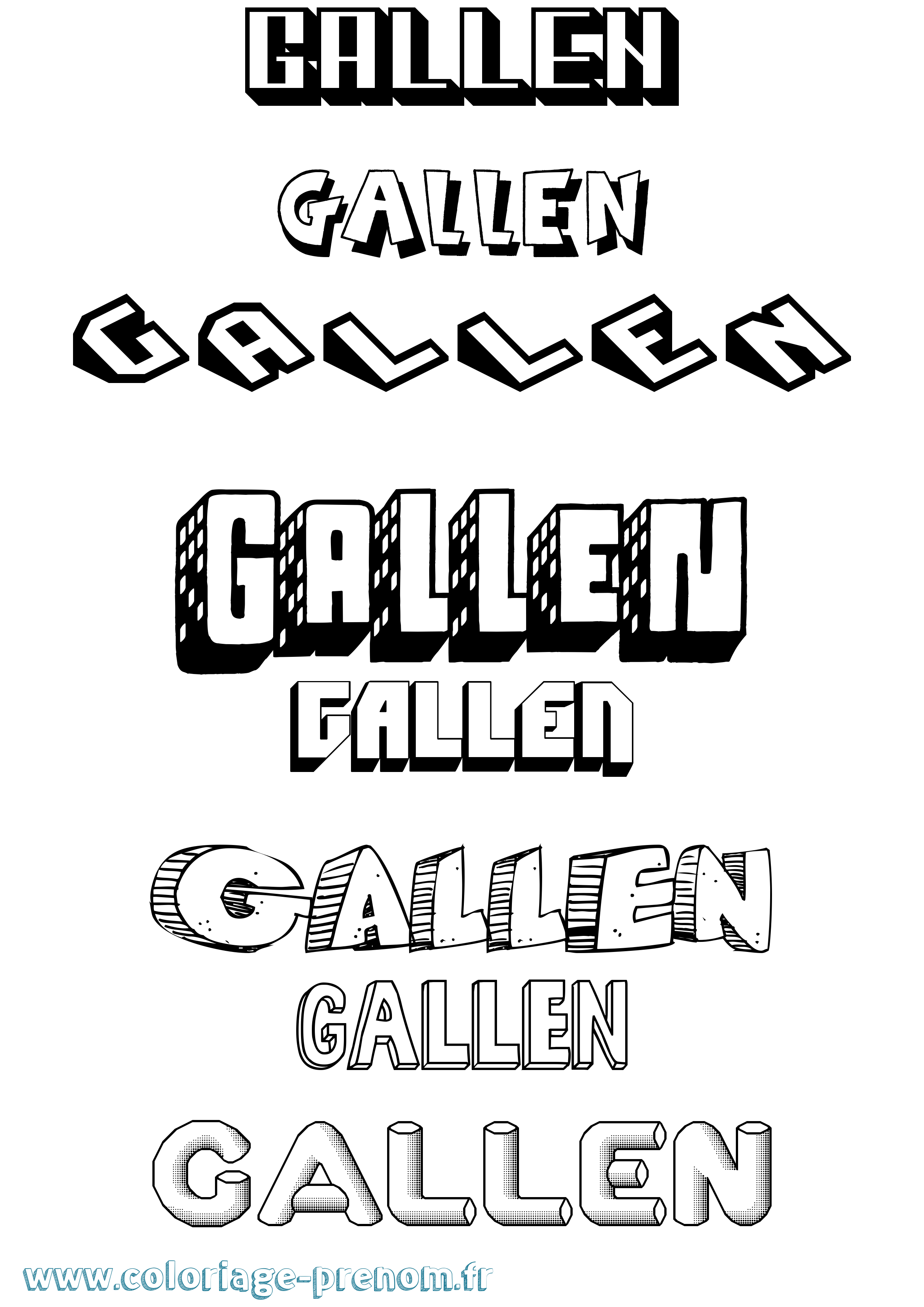 Coloriage Gallen Effet 3D Coloriage prénom Gallen Effet 3D