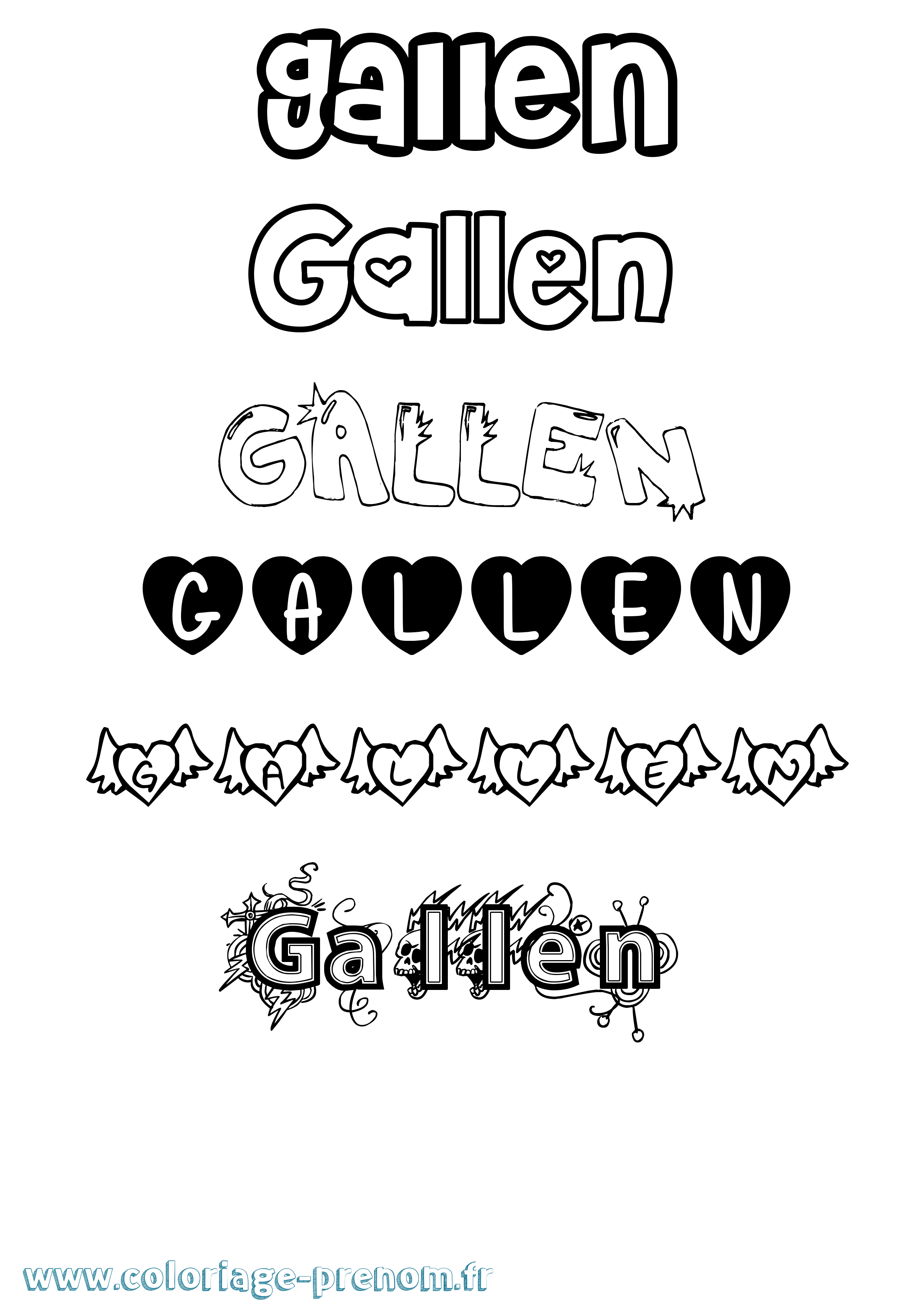 Coloriage Gallen Girly Coloriage prénom Gallen Girly