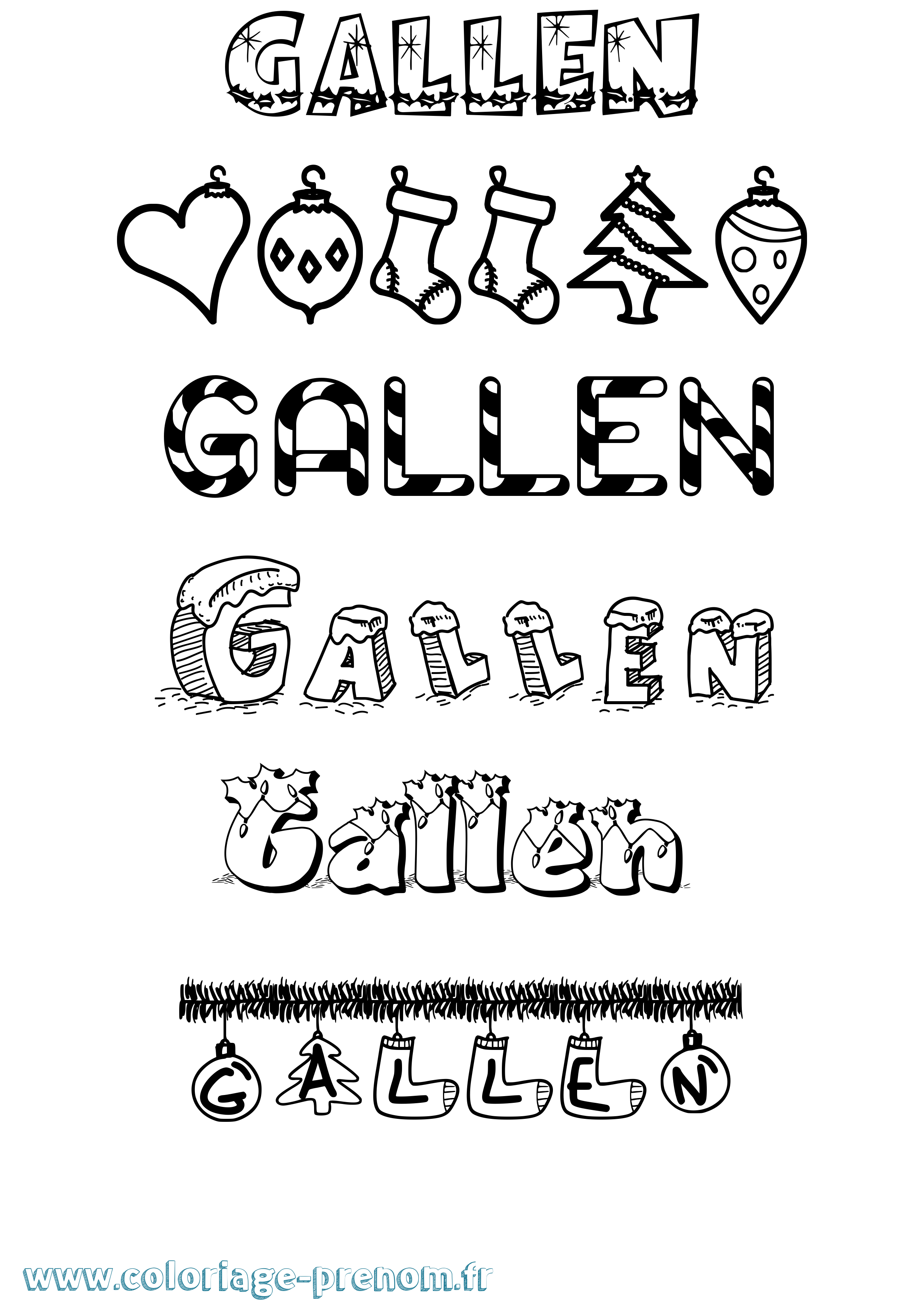 Coloriage Gallen Noël Coloriage prénom Gallen Noël