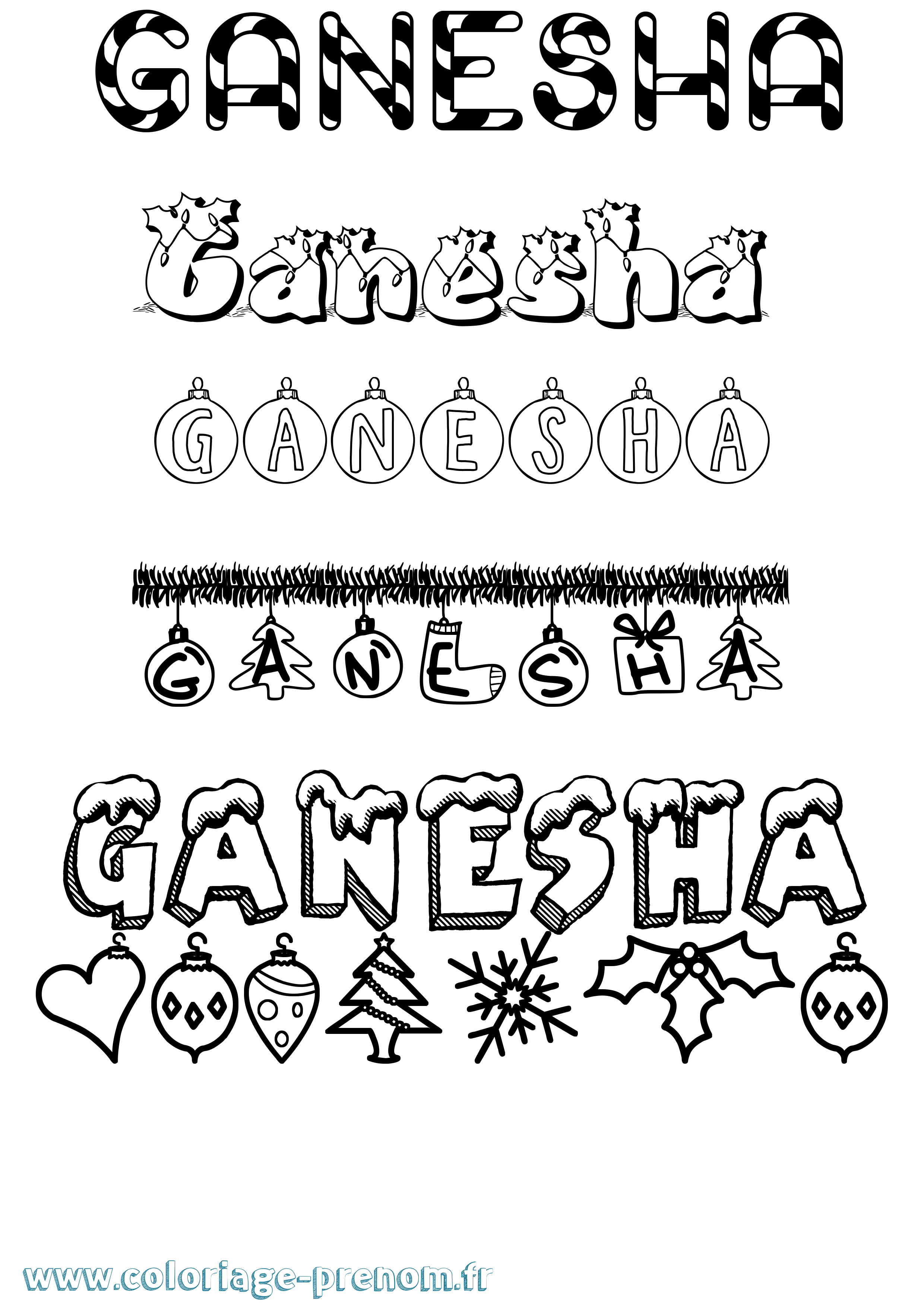 Coloriage Ganesha Noël Coloriage prénom Ganesha Noël