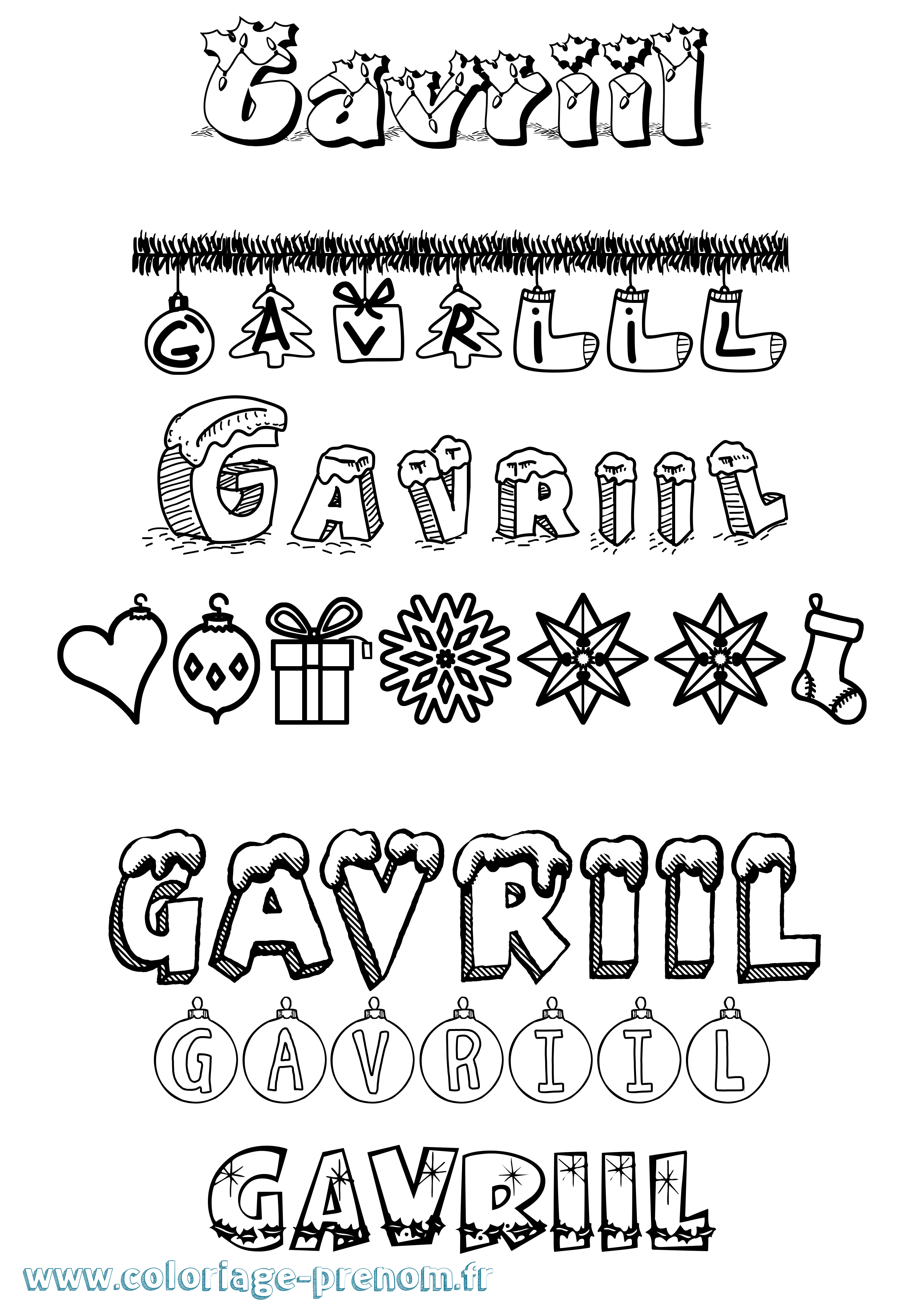 Coloriage Gavriil Noël Coloriage prénom Gavriil Noël