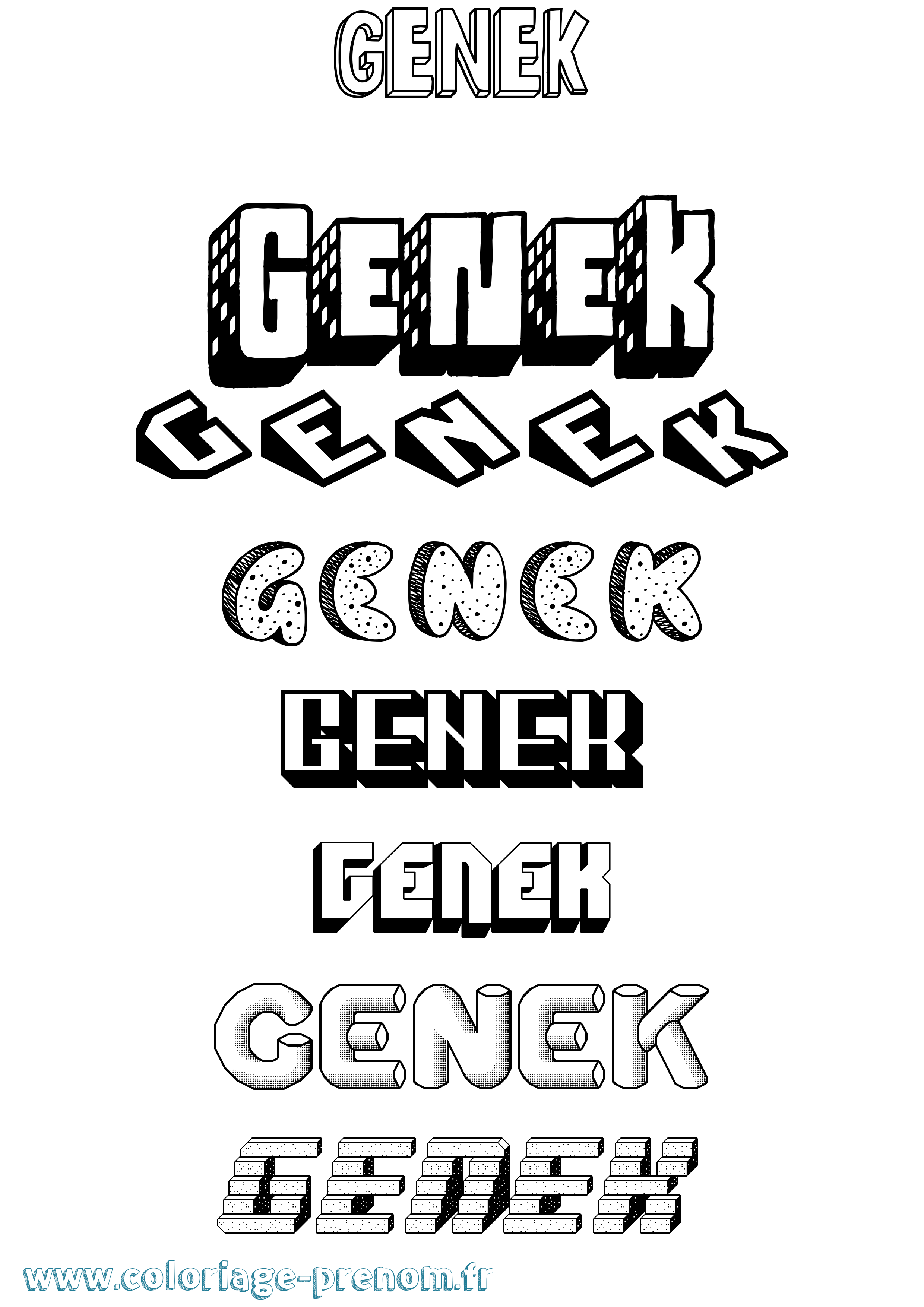 Coloriage Genek Effet 3D Coloriage prénom Genek Effet 3D