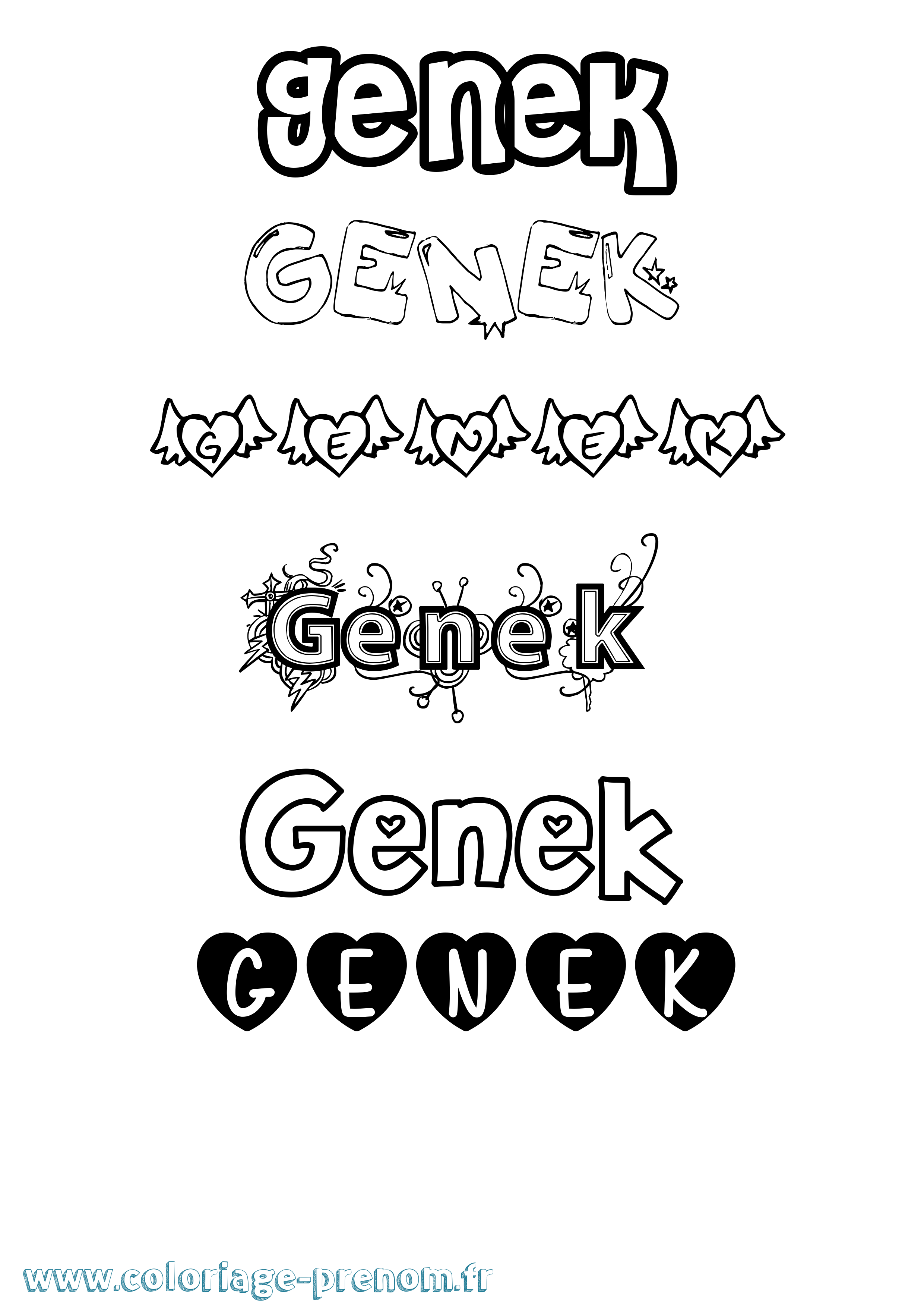 Coloriage Genek Girly Coloriage prénom Genek Girly