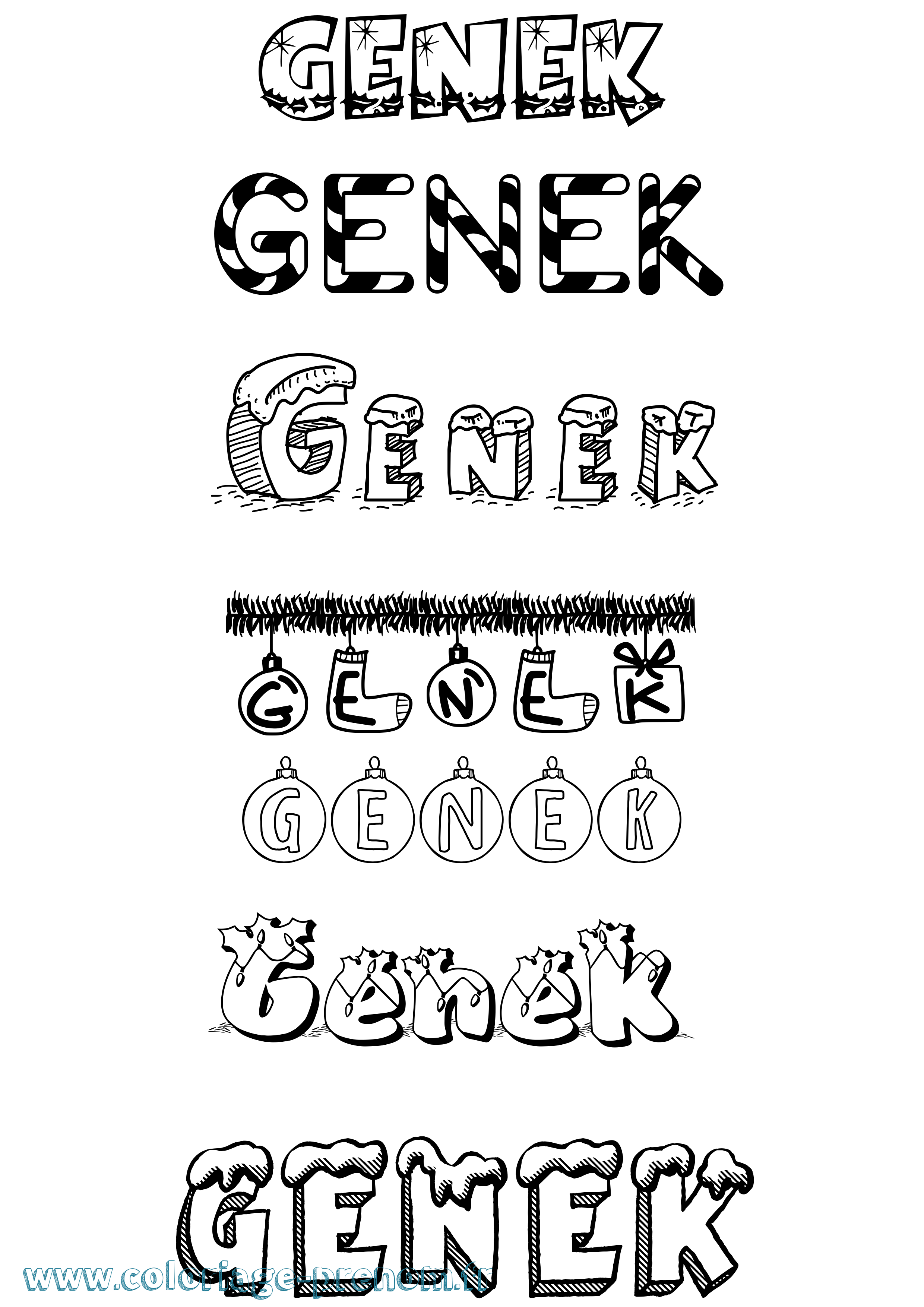 Coloriage Genek Noël Coloriage prénom Genek Noël
