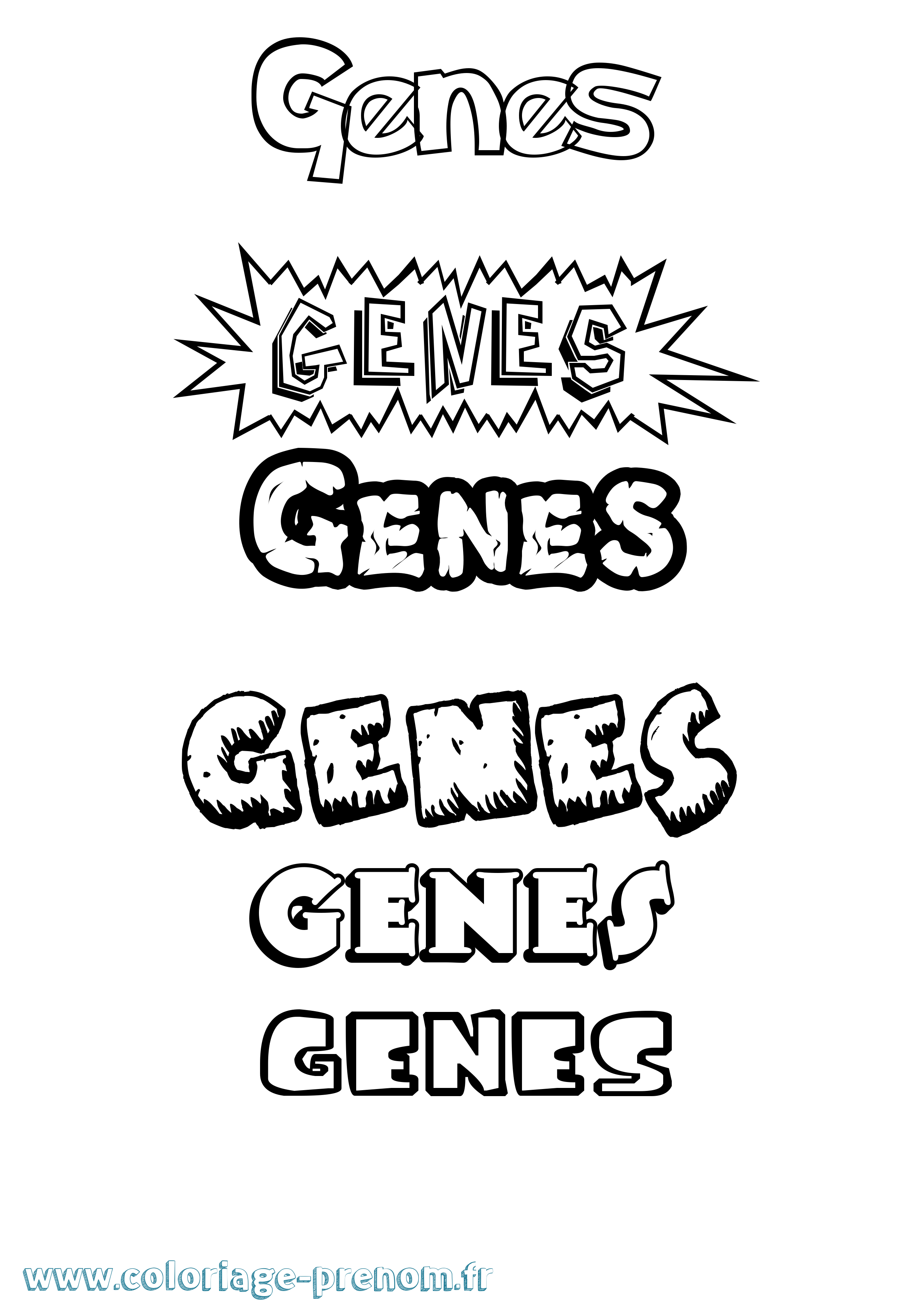 Coloriage Genes Dessin Animé Coloriage prénom Genes Dessin Animé