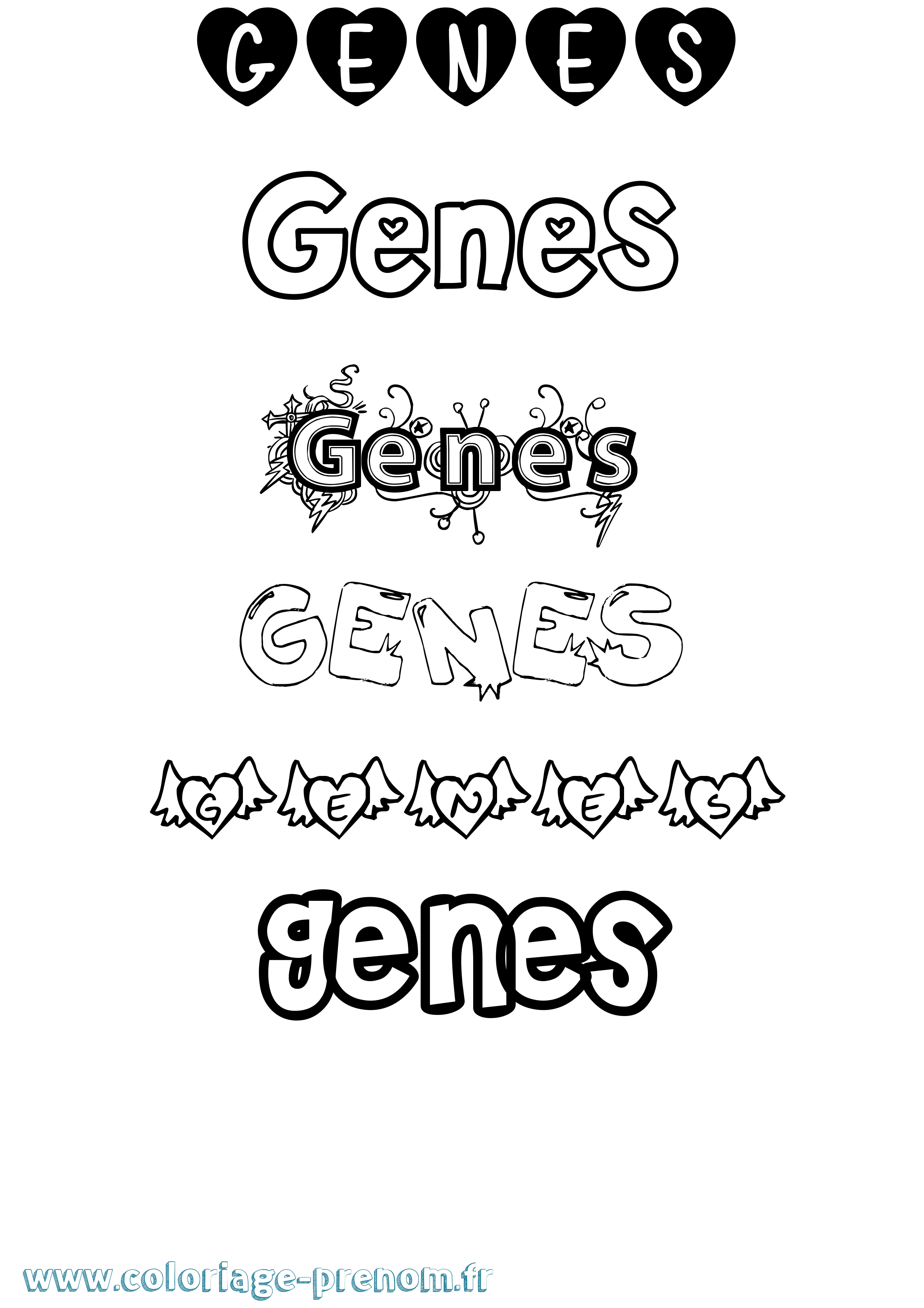Coloriage Genes Girly Coloriage prénom Genes Girly