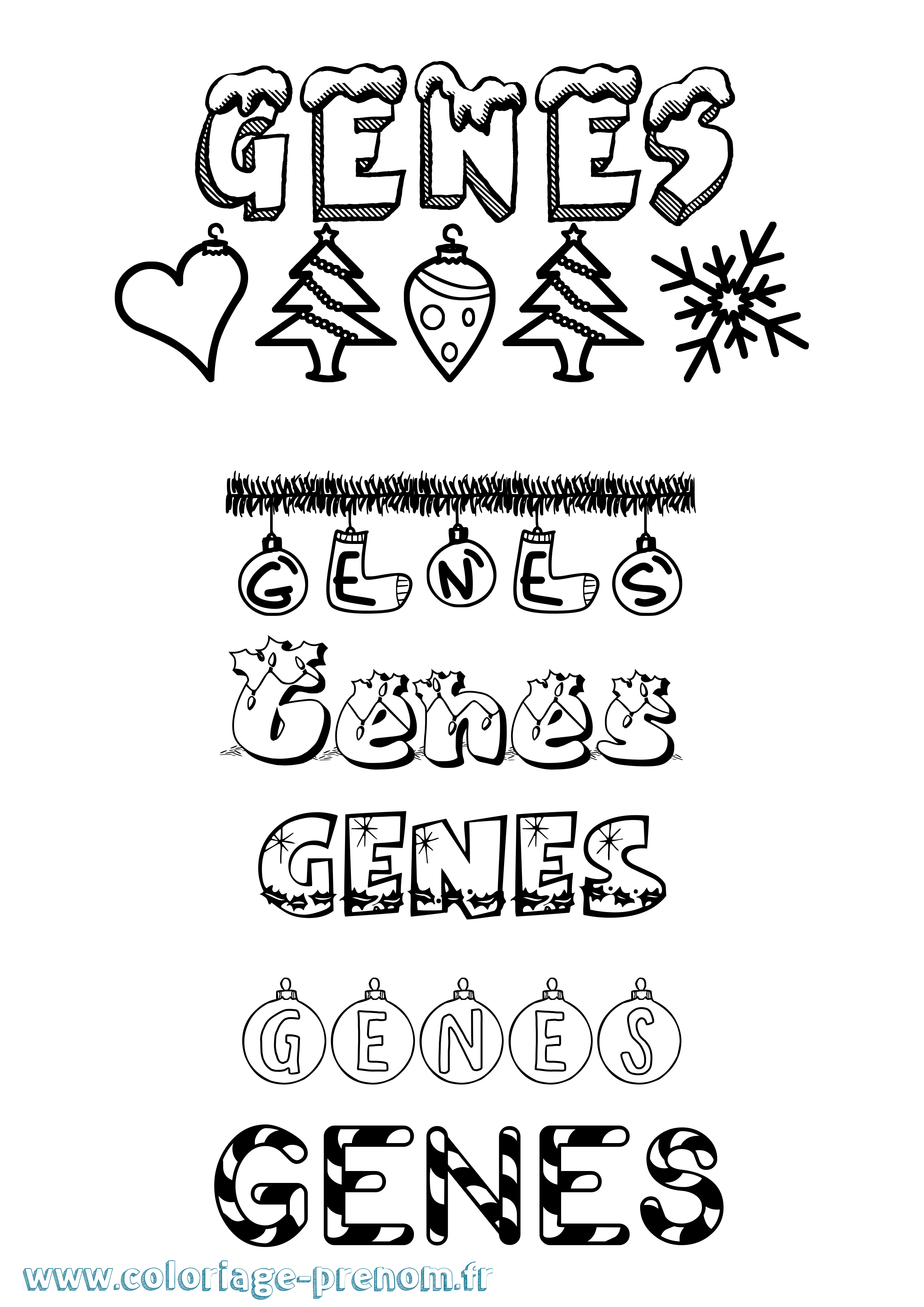 Coloriage Genes Noël Coloriage prénom Genes Noël