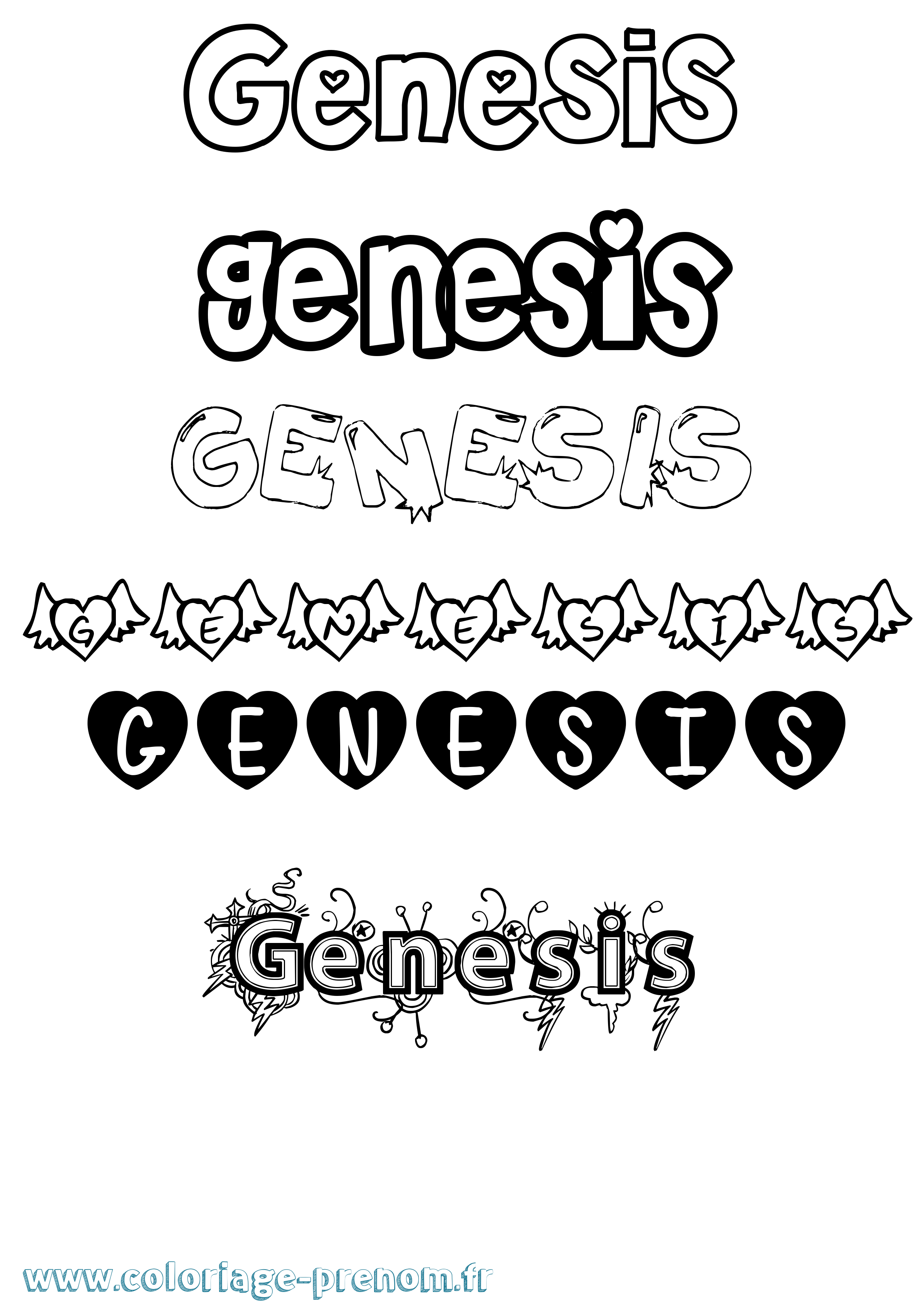 Coloriage Genesis Girly Coloriage prénom Genesis Girly