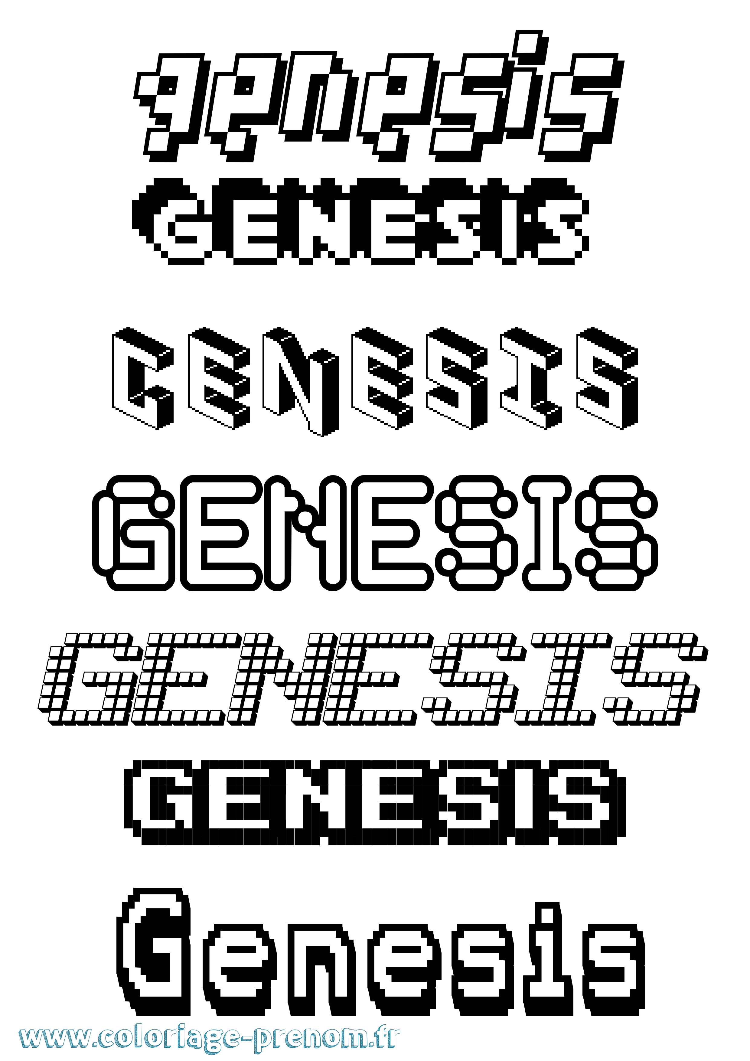 Coloriage Genesis Pixel Coloriage prénom Genesis Pixel