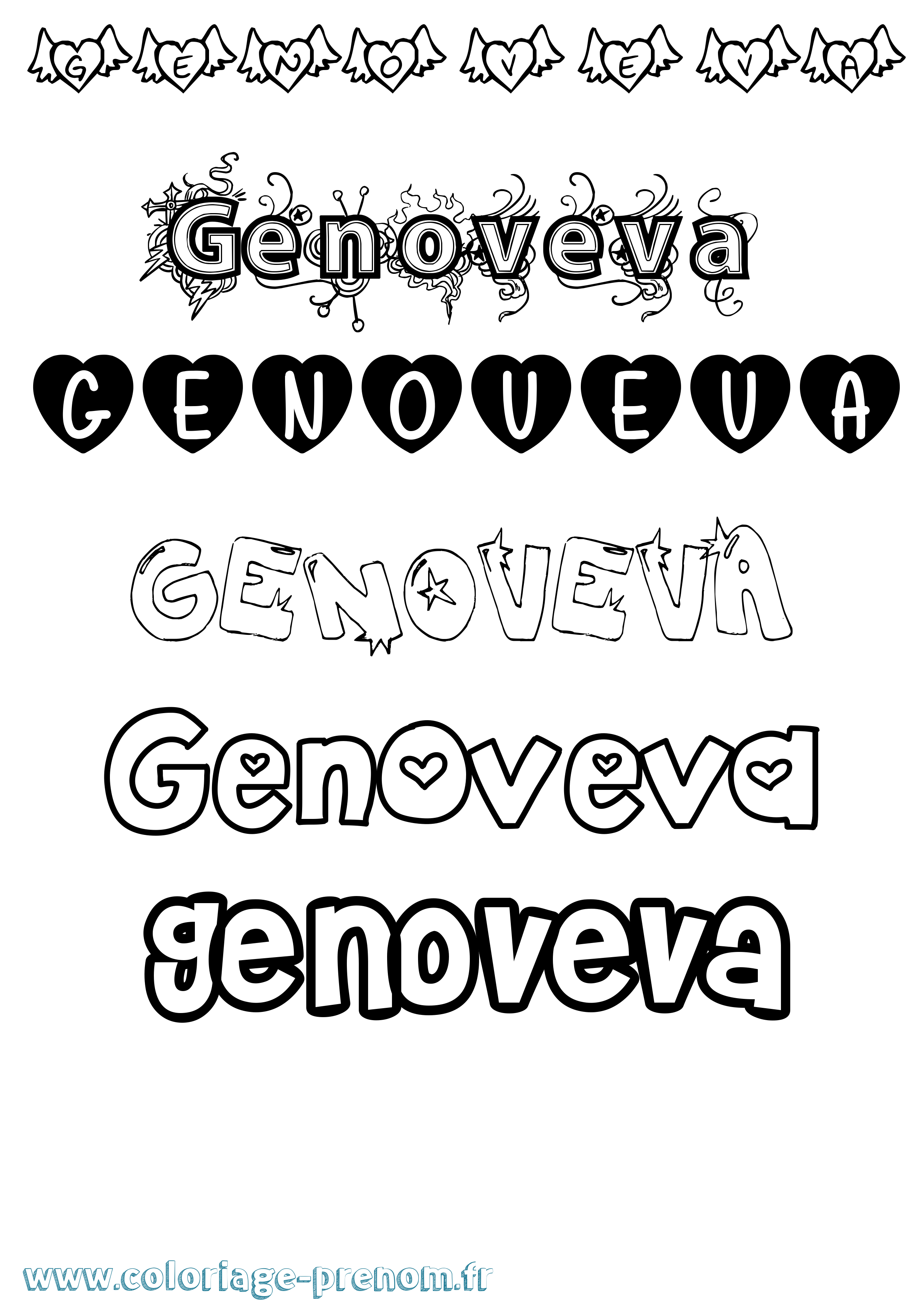Coloriage Genoveva Girly Coloriage prénom Genoveva Girly