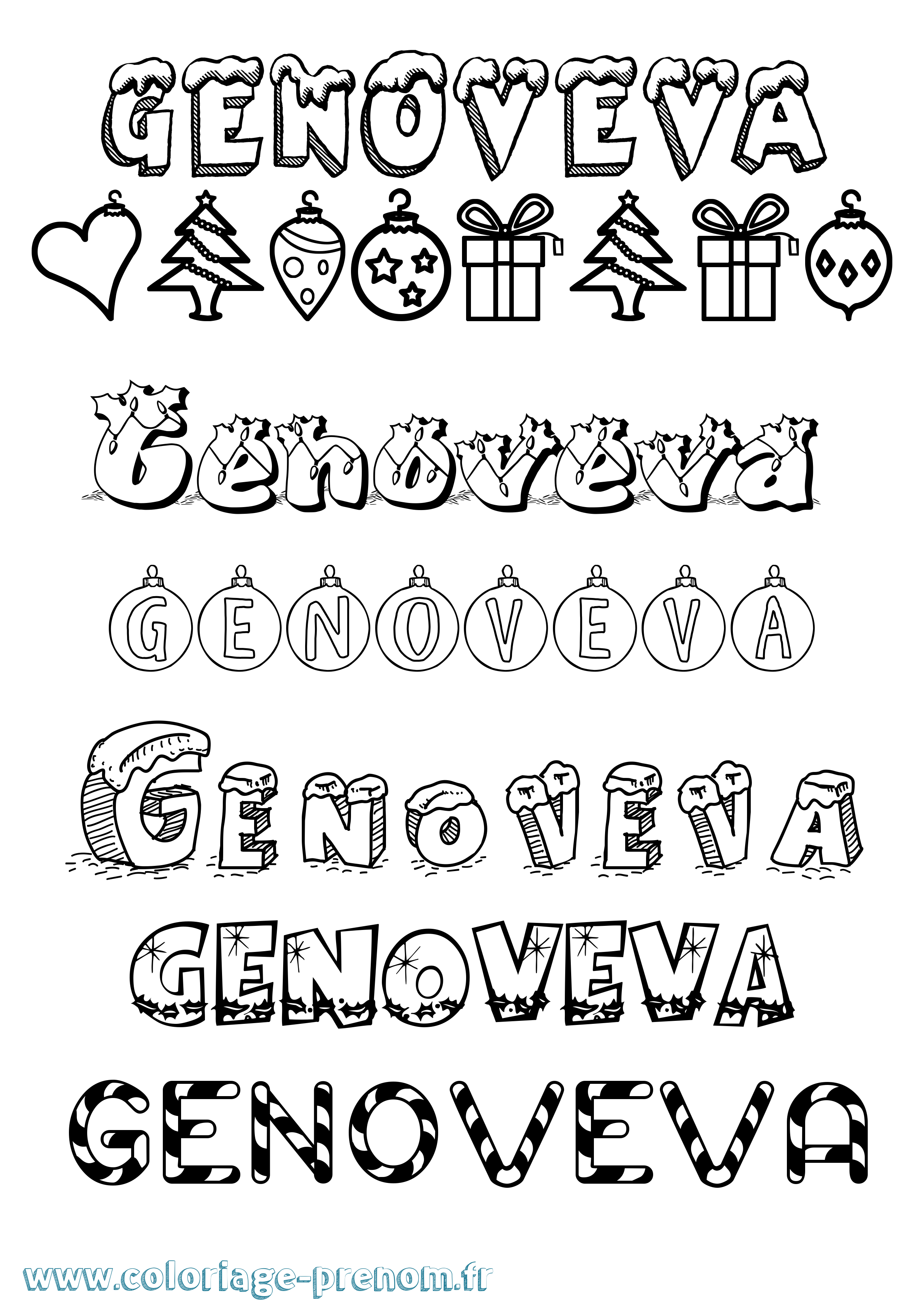Coloriage Genoveva Noël Coloriage prénom Genoveva Noël