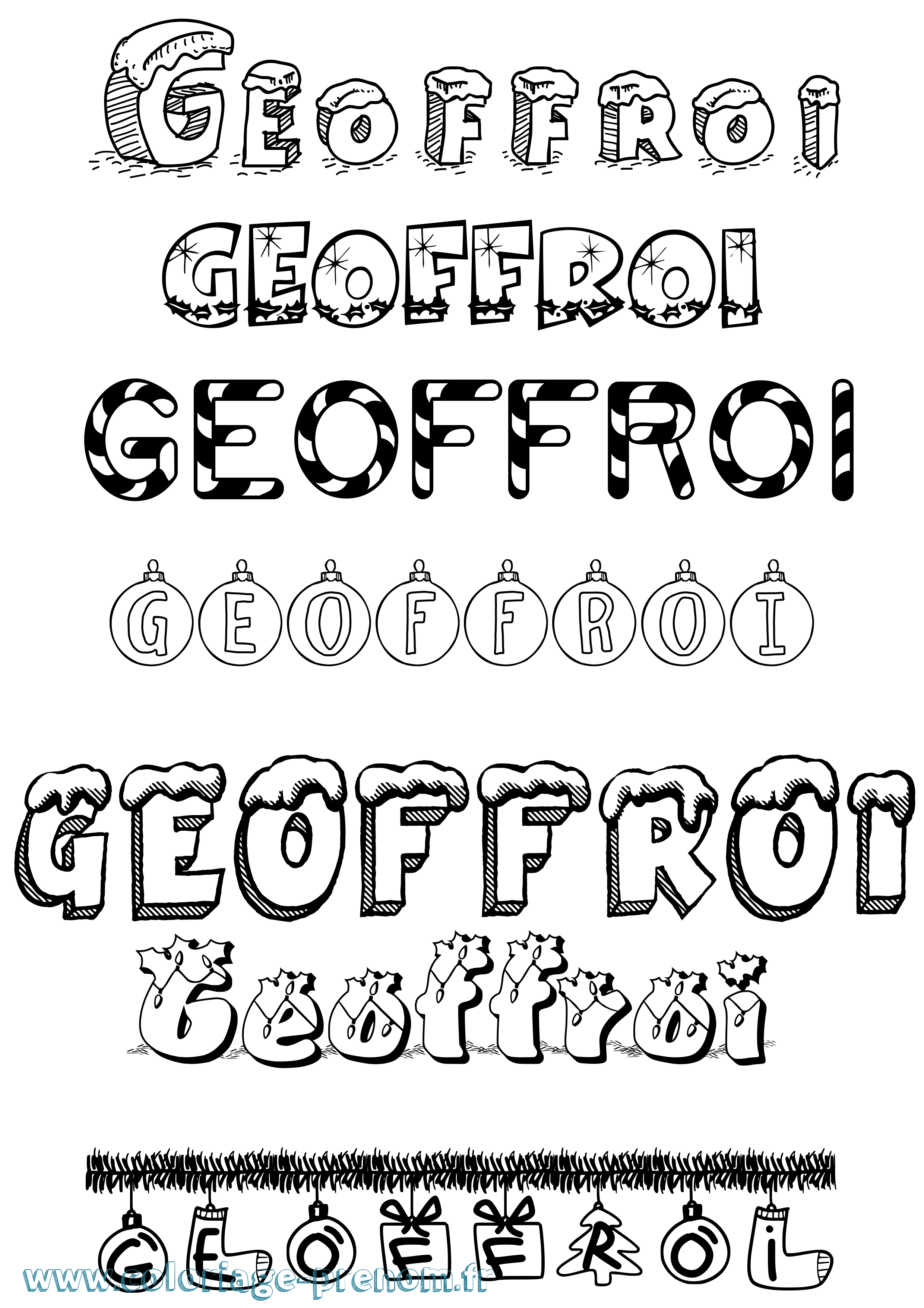 Coloriage Geoffroi Noël Coloriage prénom Geoffroi Noël