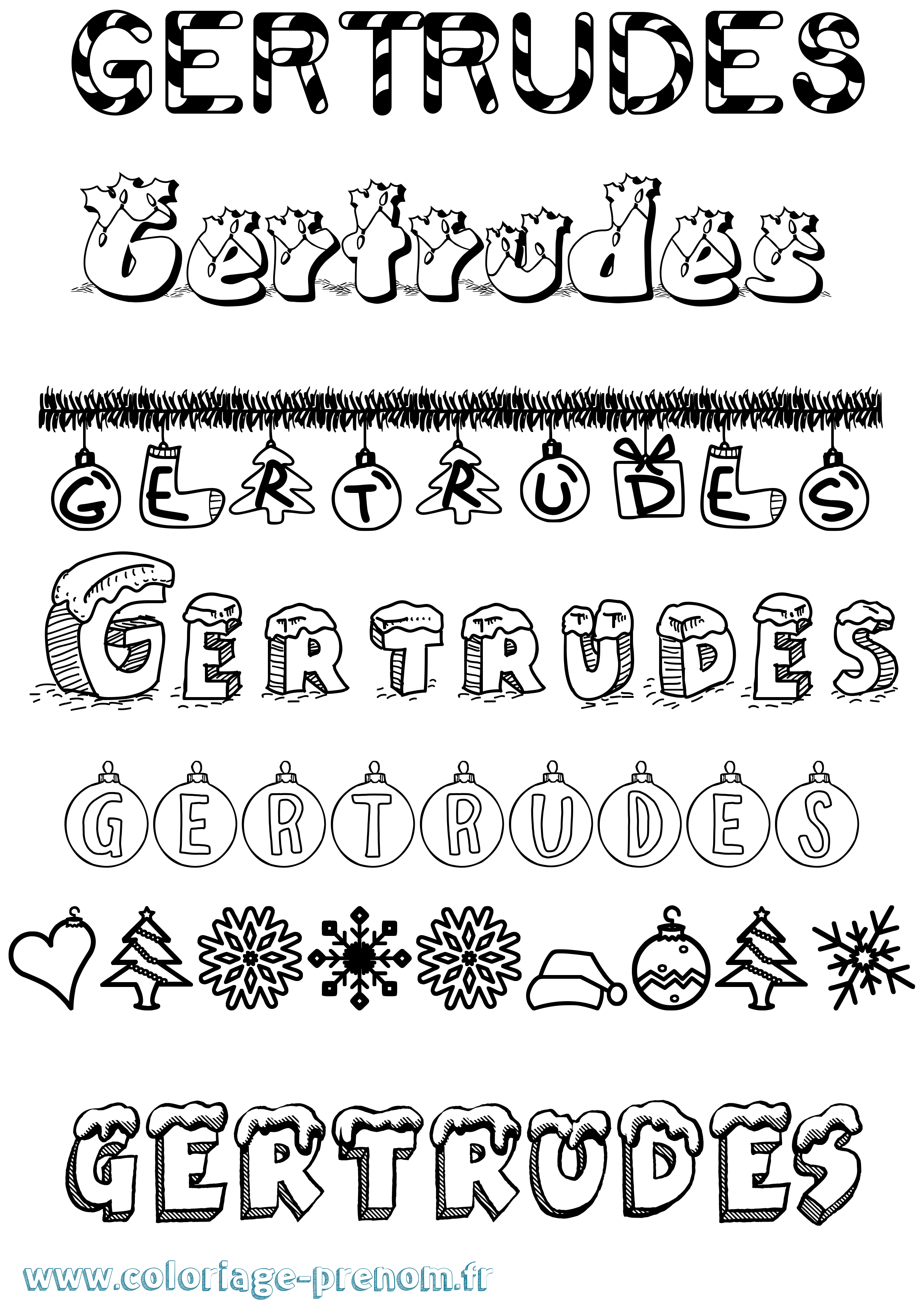 Coloriage Gertrudes Noël Coloriage prénom Gertrudes Noël
