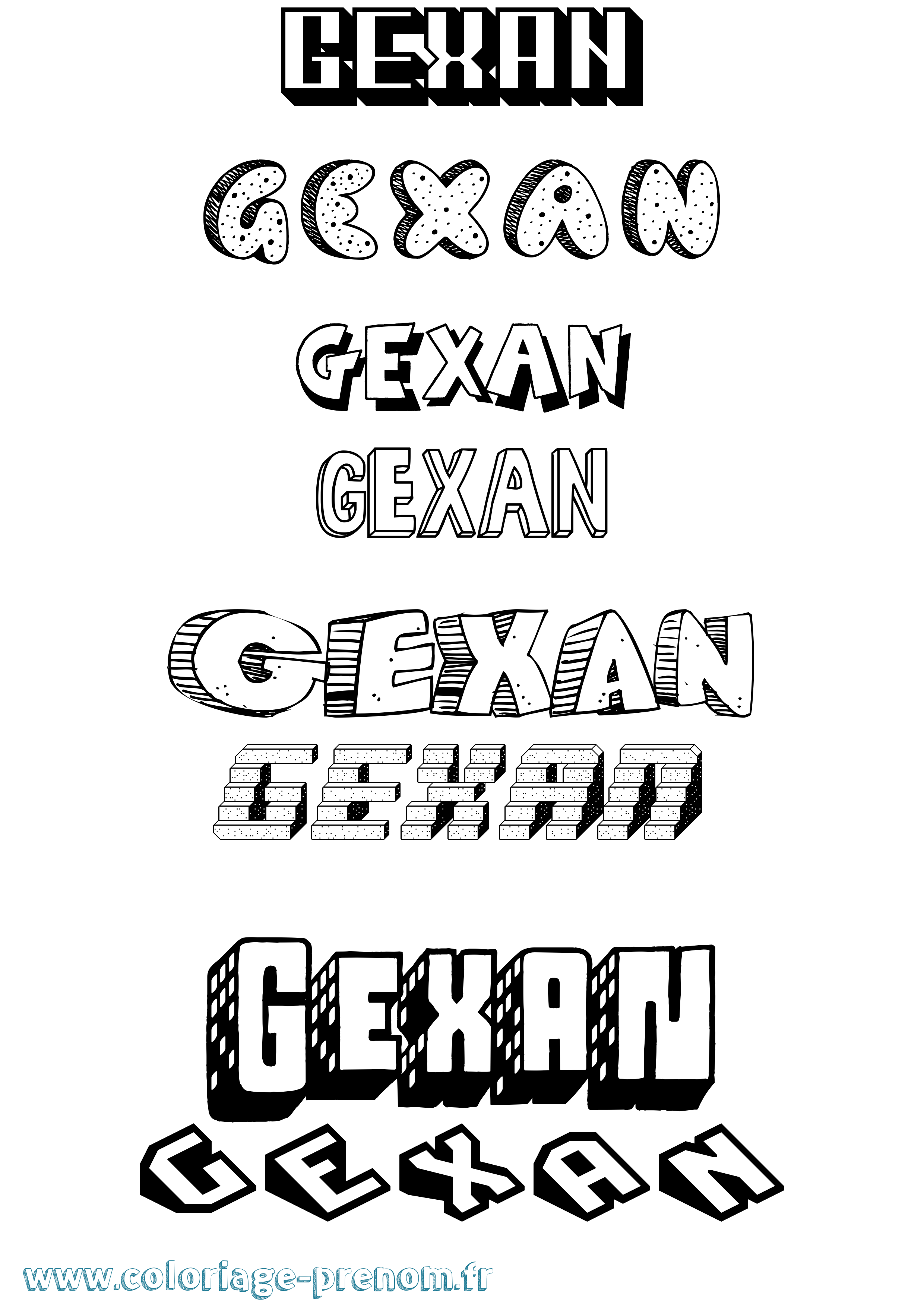 Coloriage Gexan Effet 3D Coloriage prénom Gexan Effet 3D