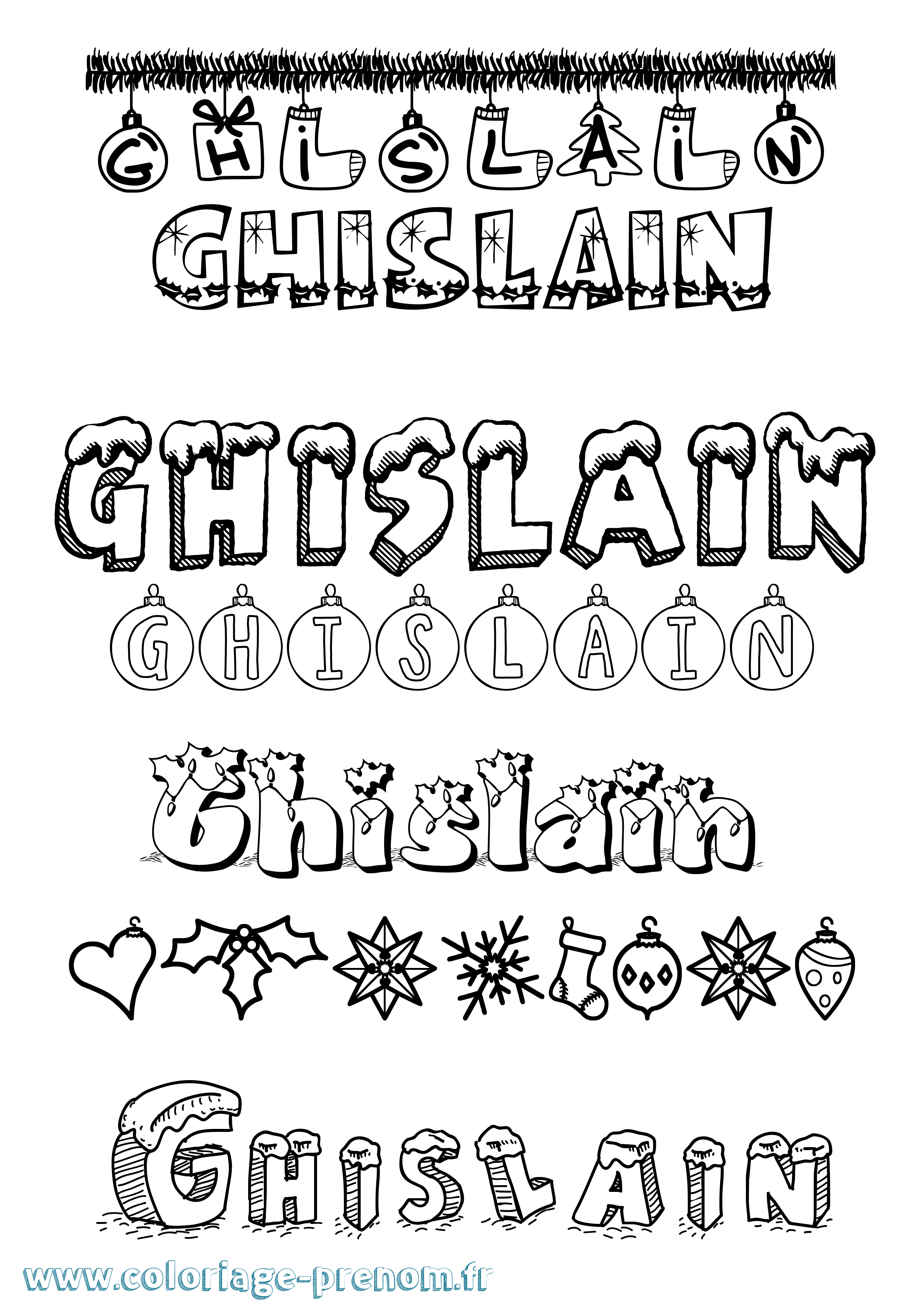 Coloriage Ghislain Noël Coloriage prénom Ghislain Noël
