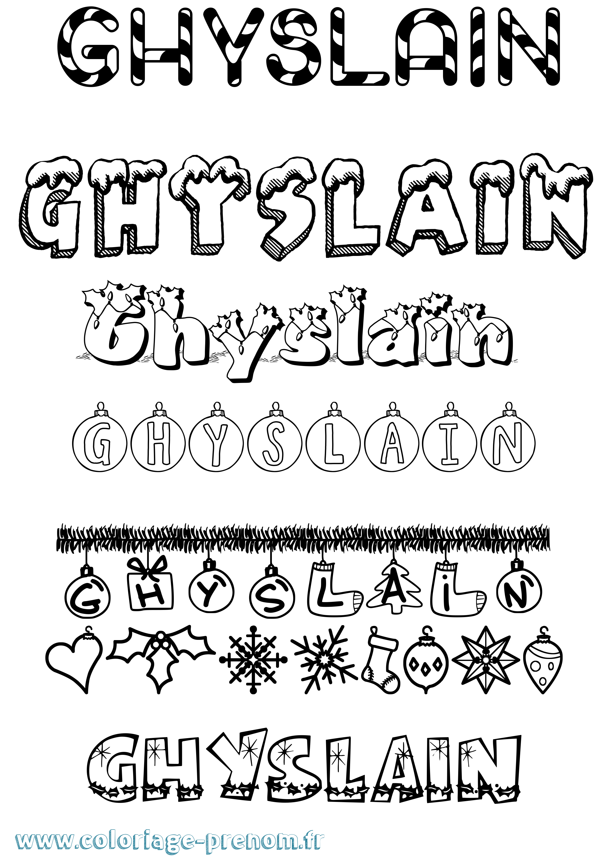 Coloriage Ghyslain Noël Coloriage prénom Ghyslain Noël