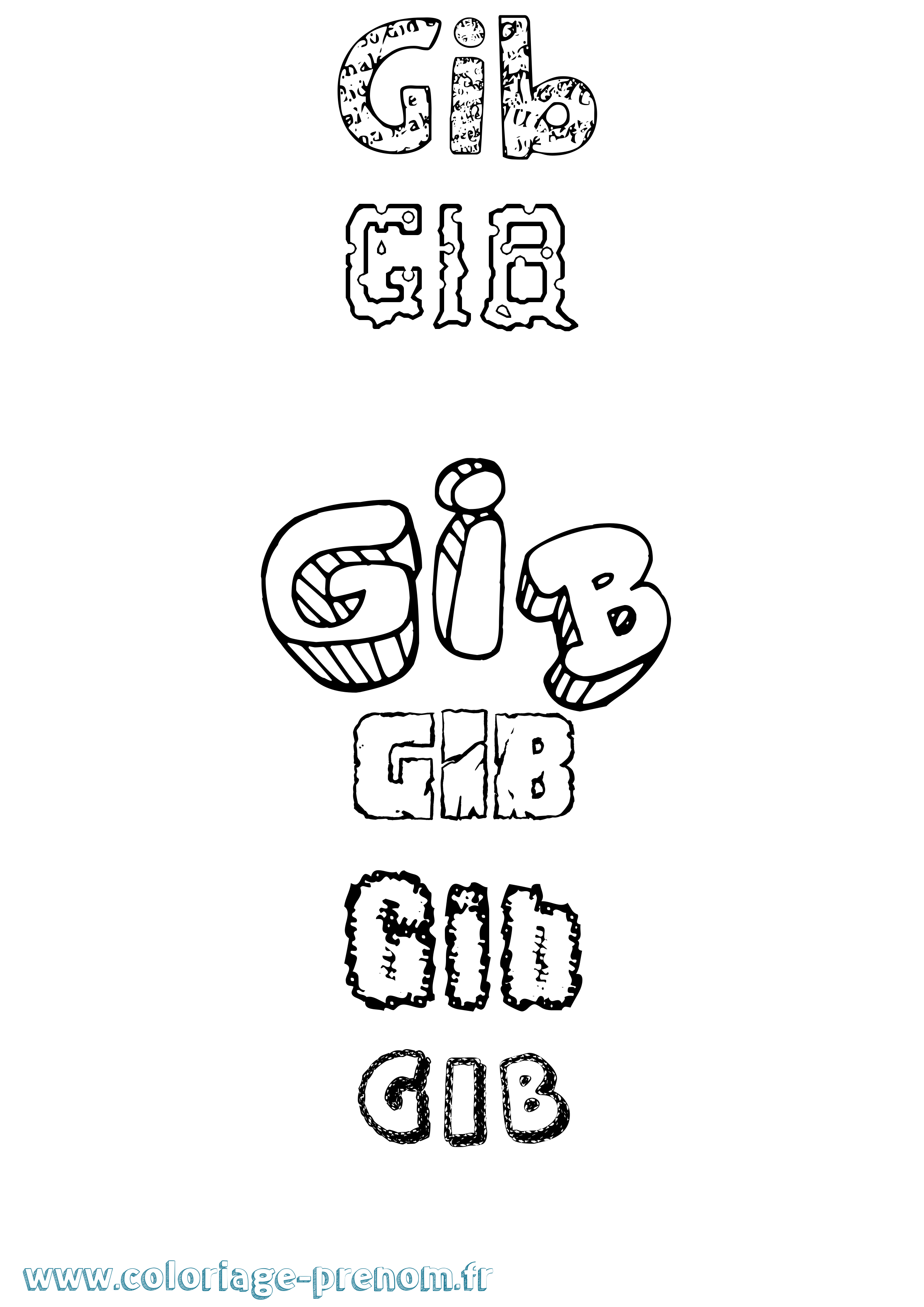 Coloriage Gib Destructuré Coloriage prénom Gib Destructuré