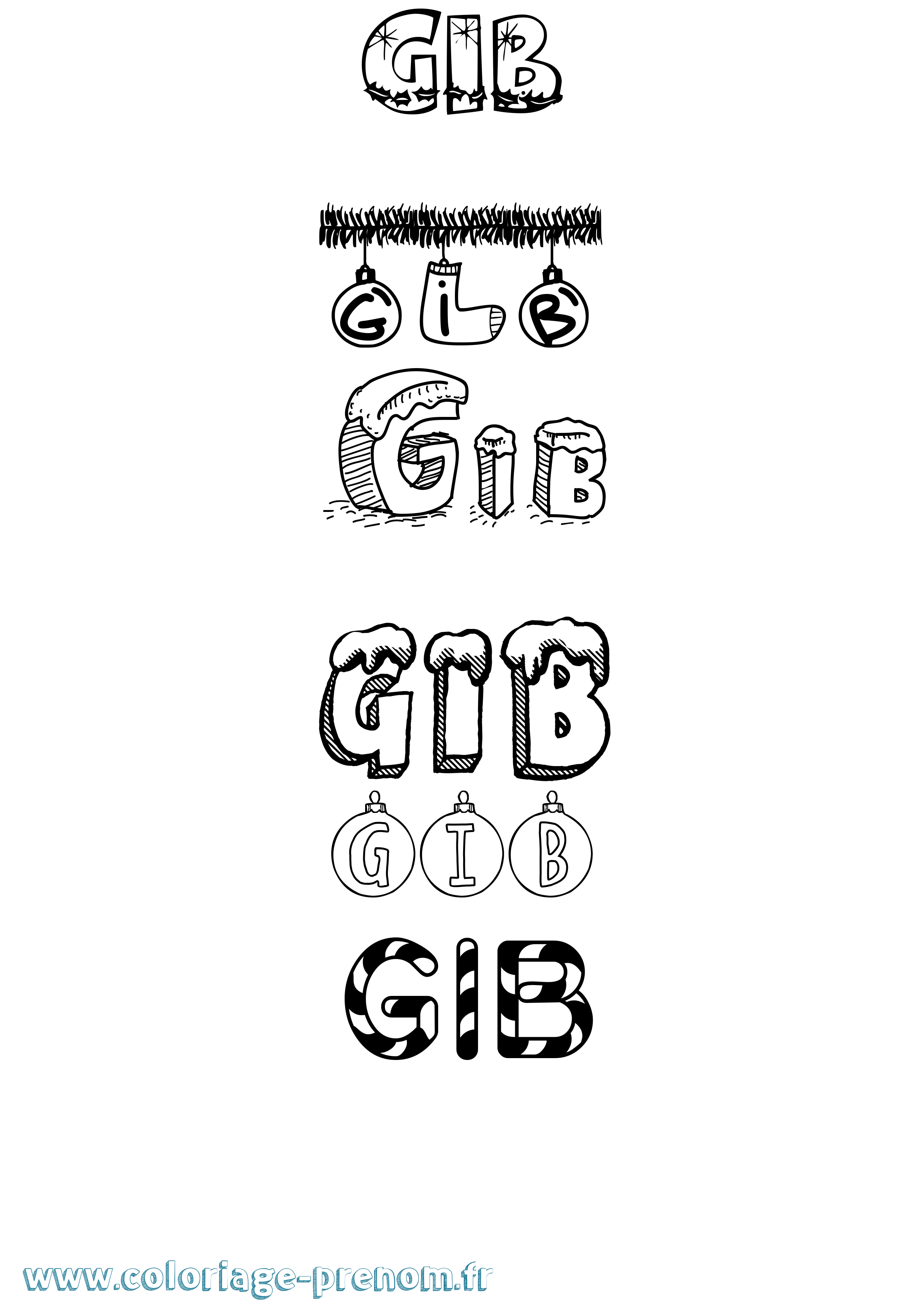 Coloriage Gib Noël Coloriage prénom Gib Noël