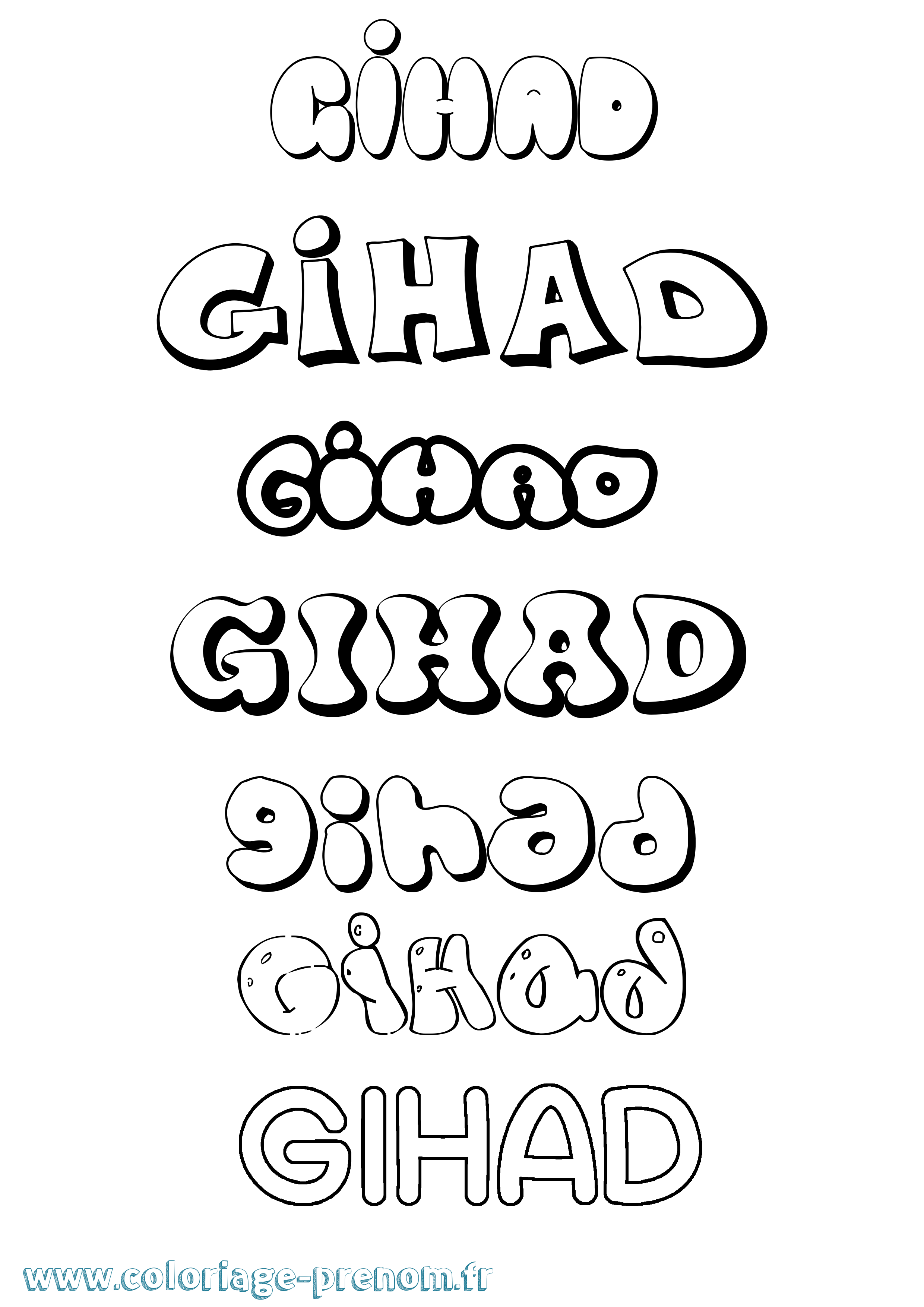 Coloriage Gihad Bubble Coloriage prénom Gihad Bubble