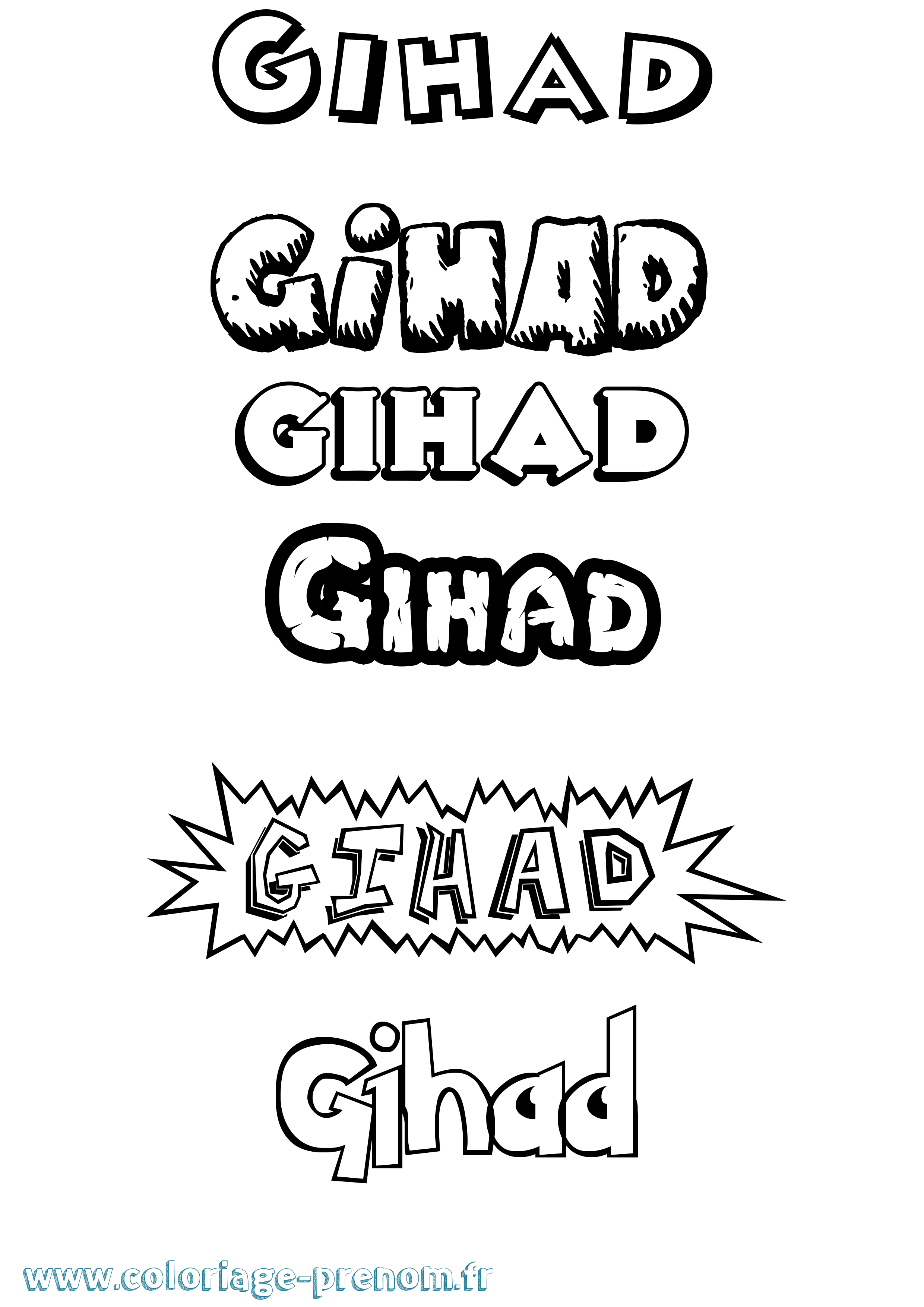 Coloriage Gihad Dessin Animé Coloriage prénom Gihad Dessin Animé