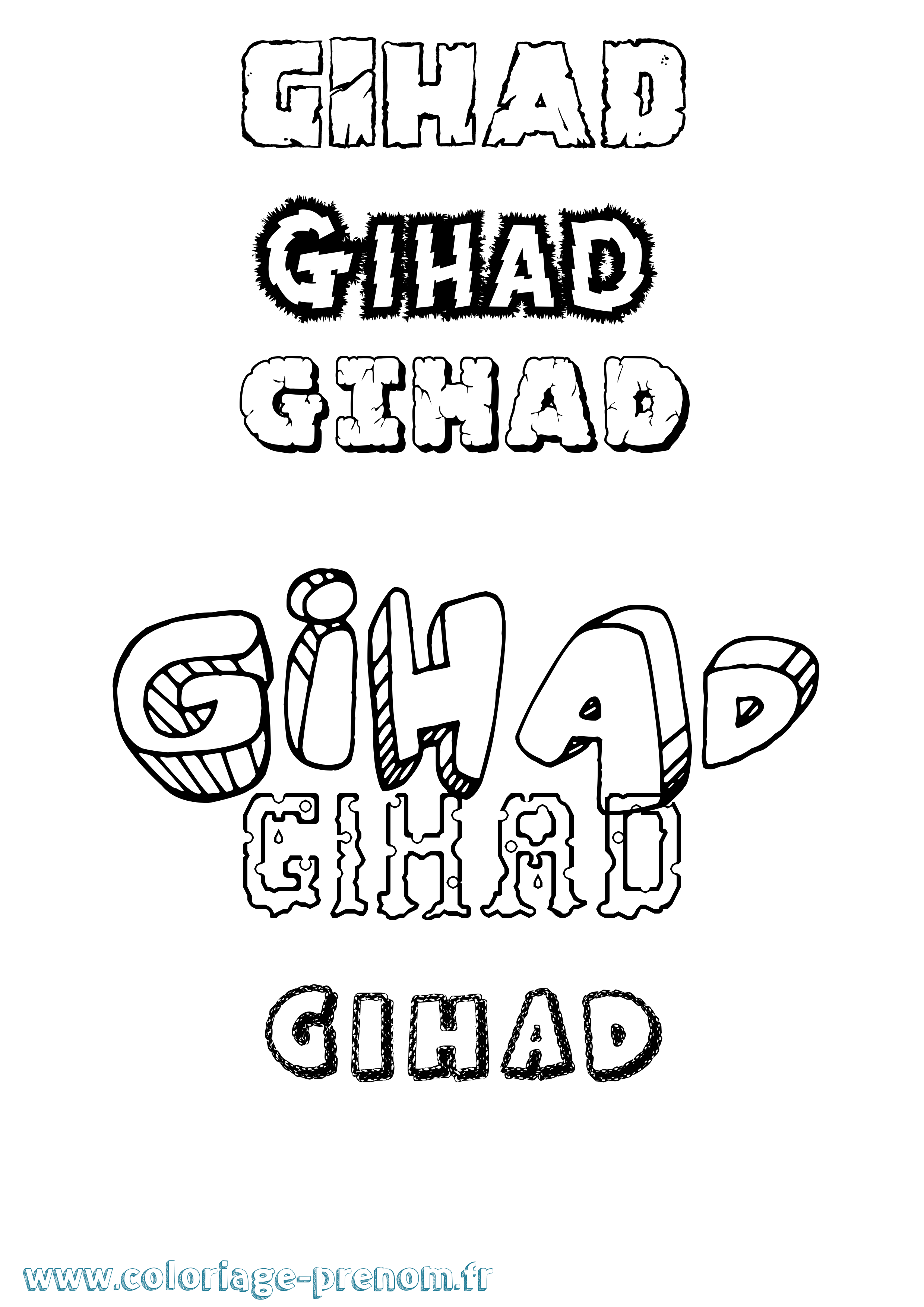 Coloriage Gihad Destructuré Coloriage prénom Gihad Destructuré
