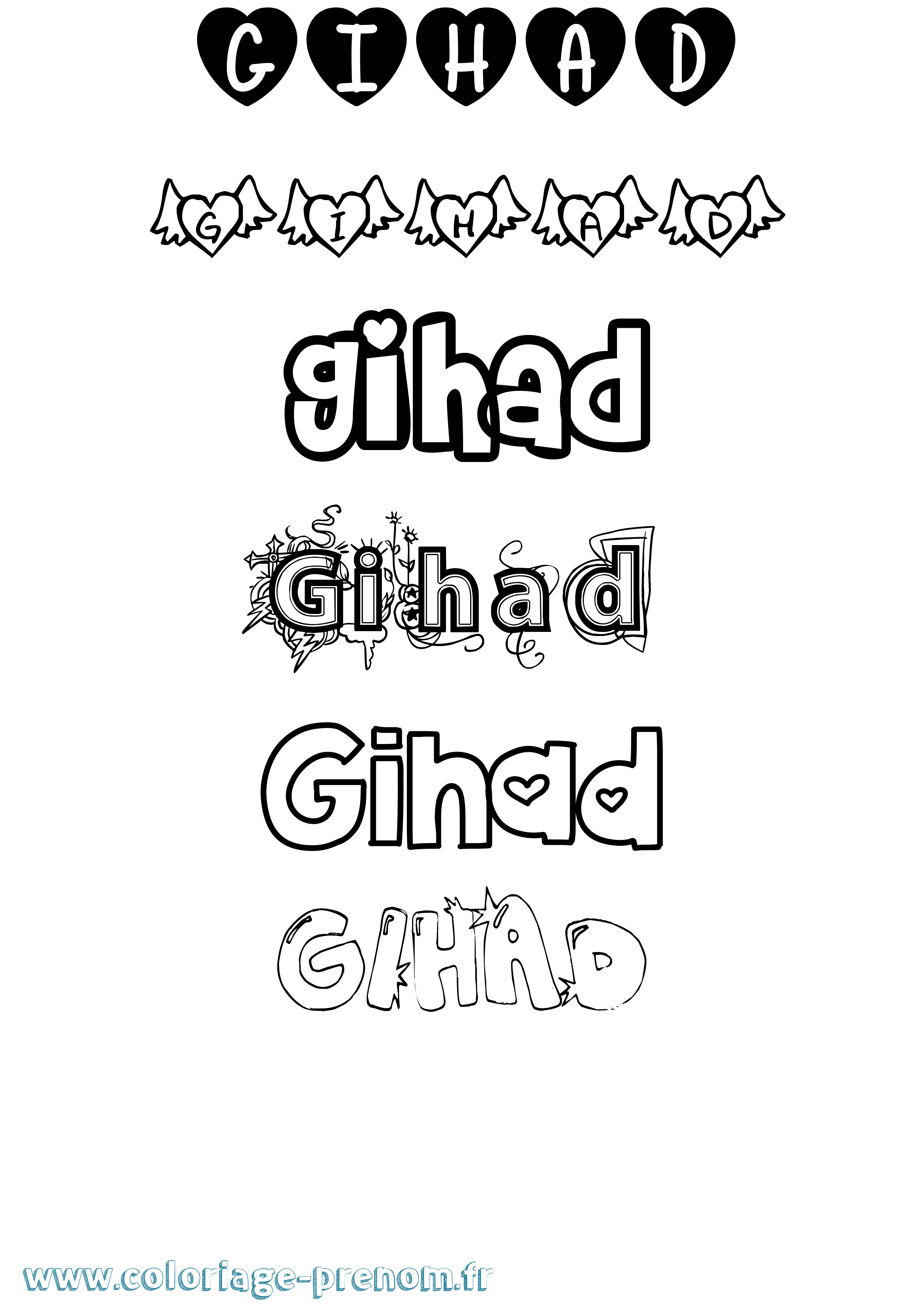 Coloriage Gihad Girly Coloriage prénom Gihad Girly