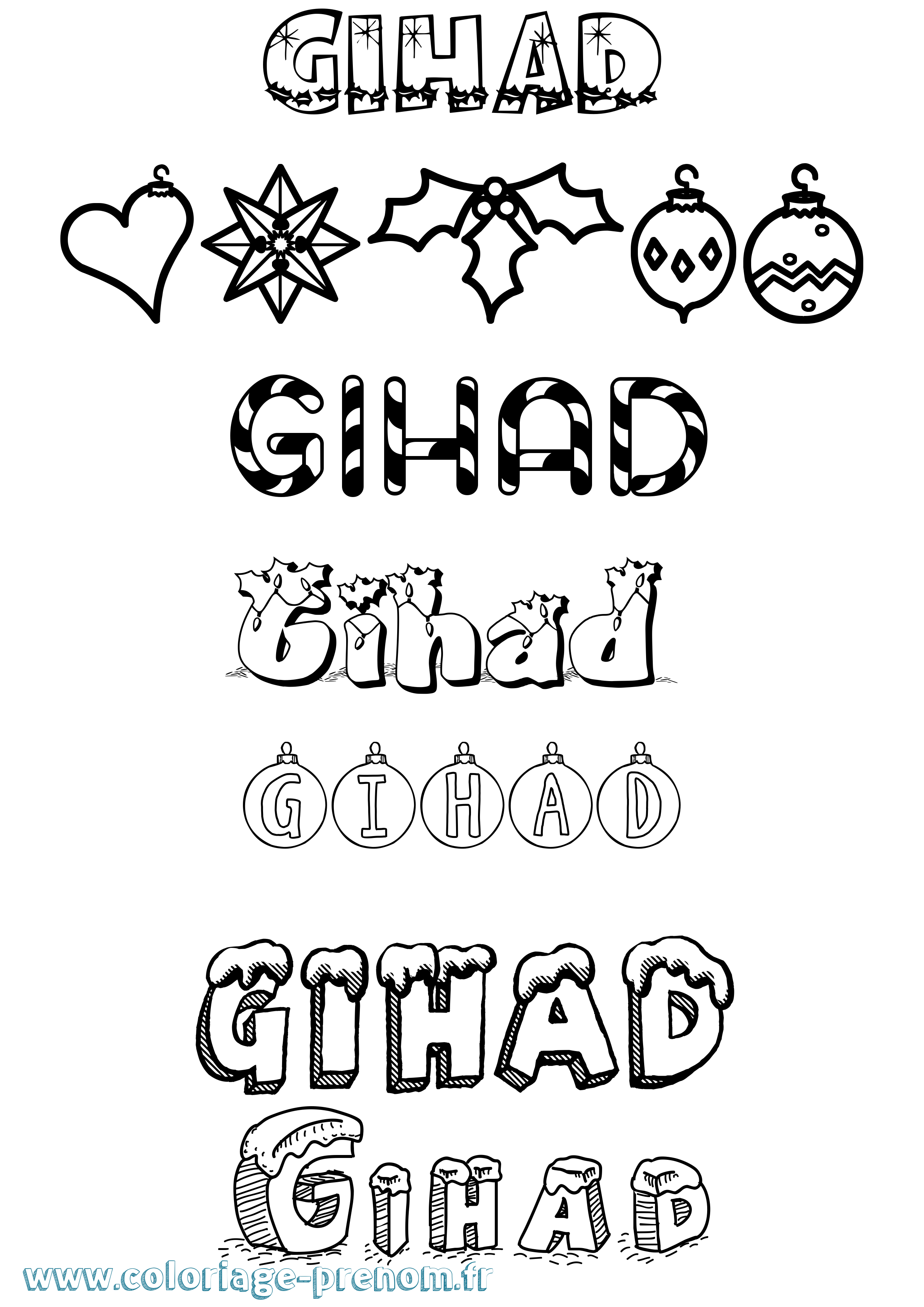Coloriage Gihad Noël Coloriage prénom Gihad Noël