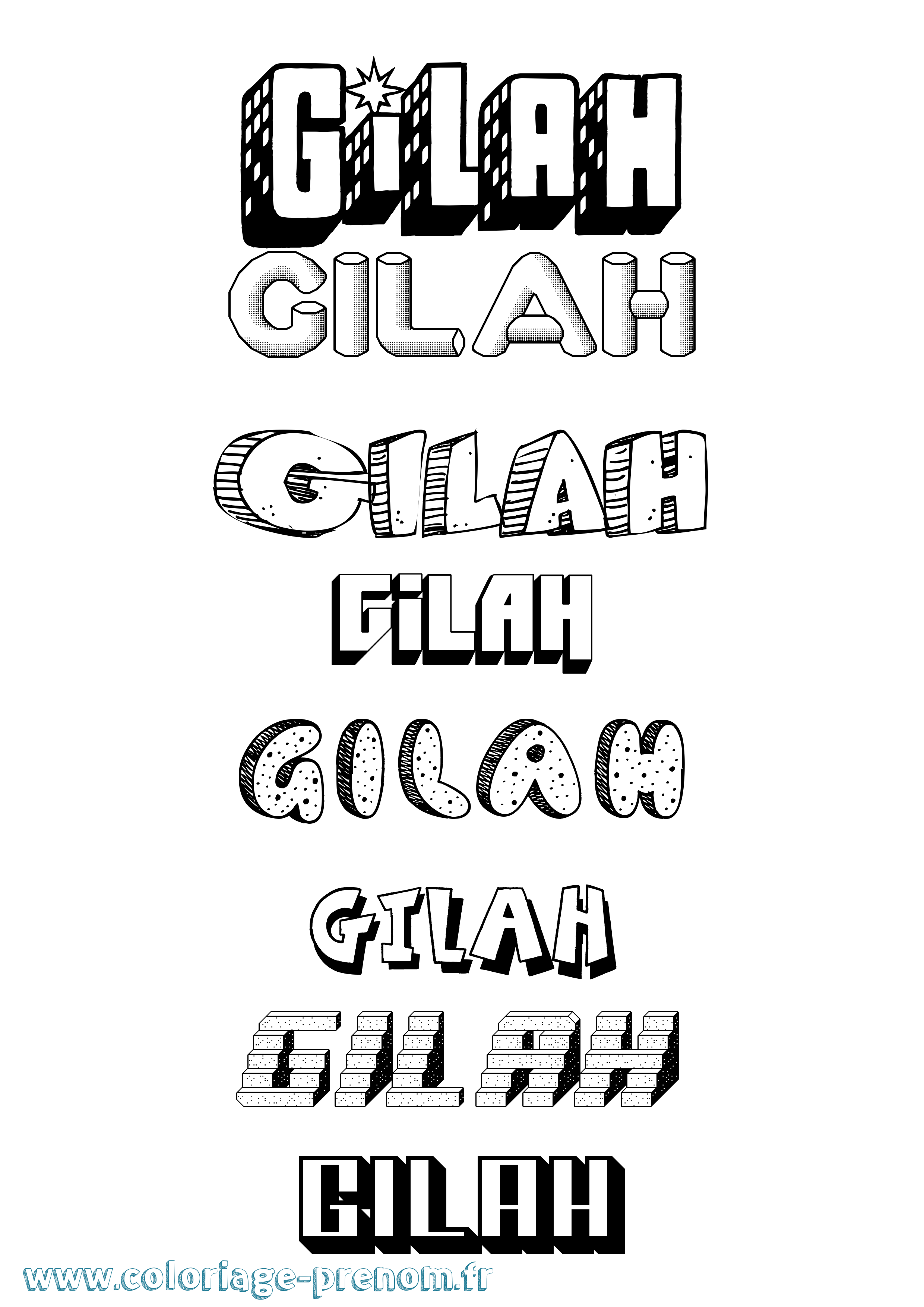 Coloriage Gilah Effet 3D Coloriage prénom Gilah Effet 3D