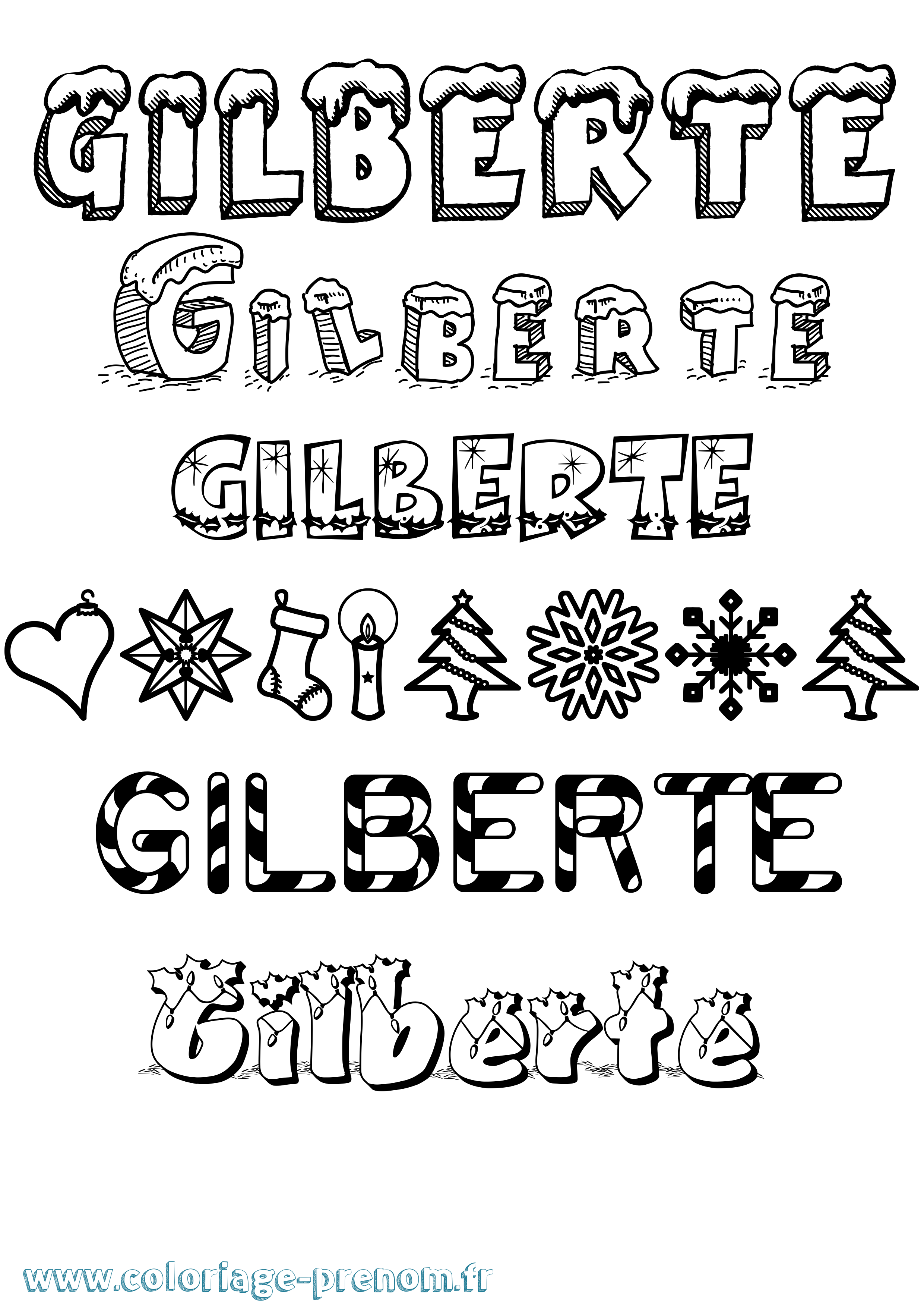 Coloriage Gilberte Noël Coloriage prénom Gilberte Noël