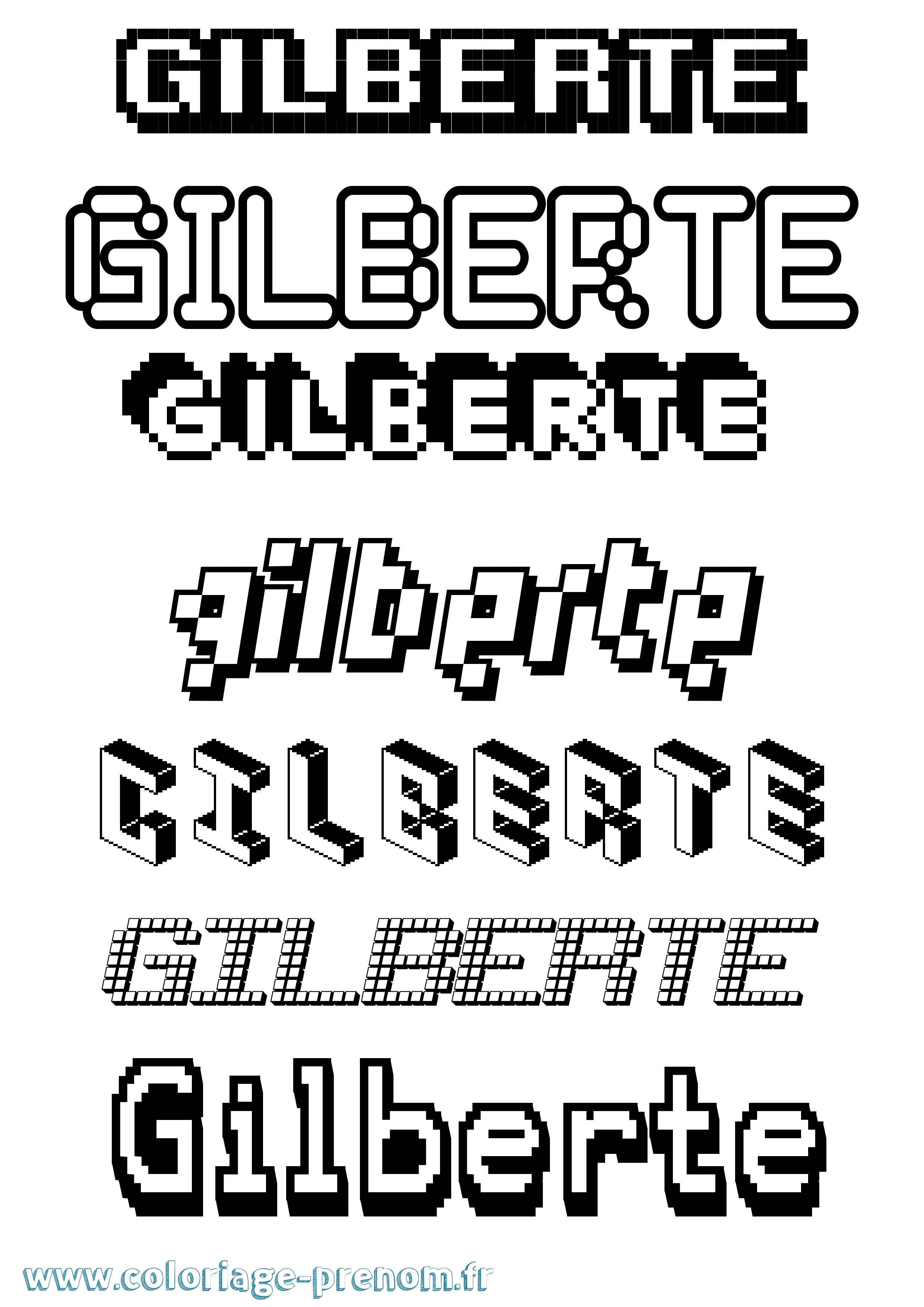 Coloriage Gilberte Pixel Coloriage prénom Gilberte Pixel