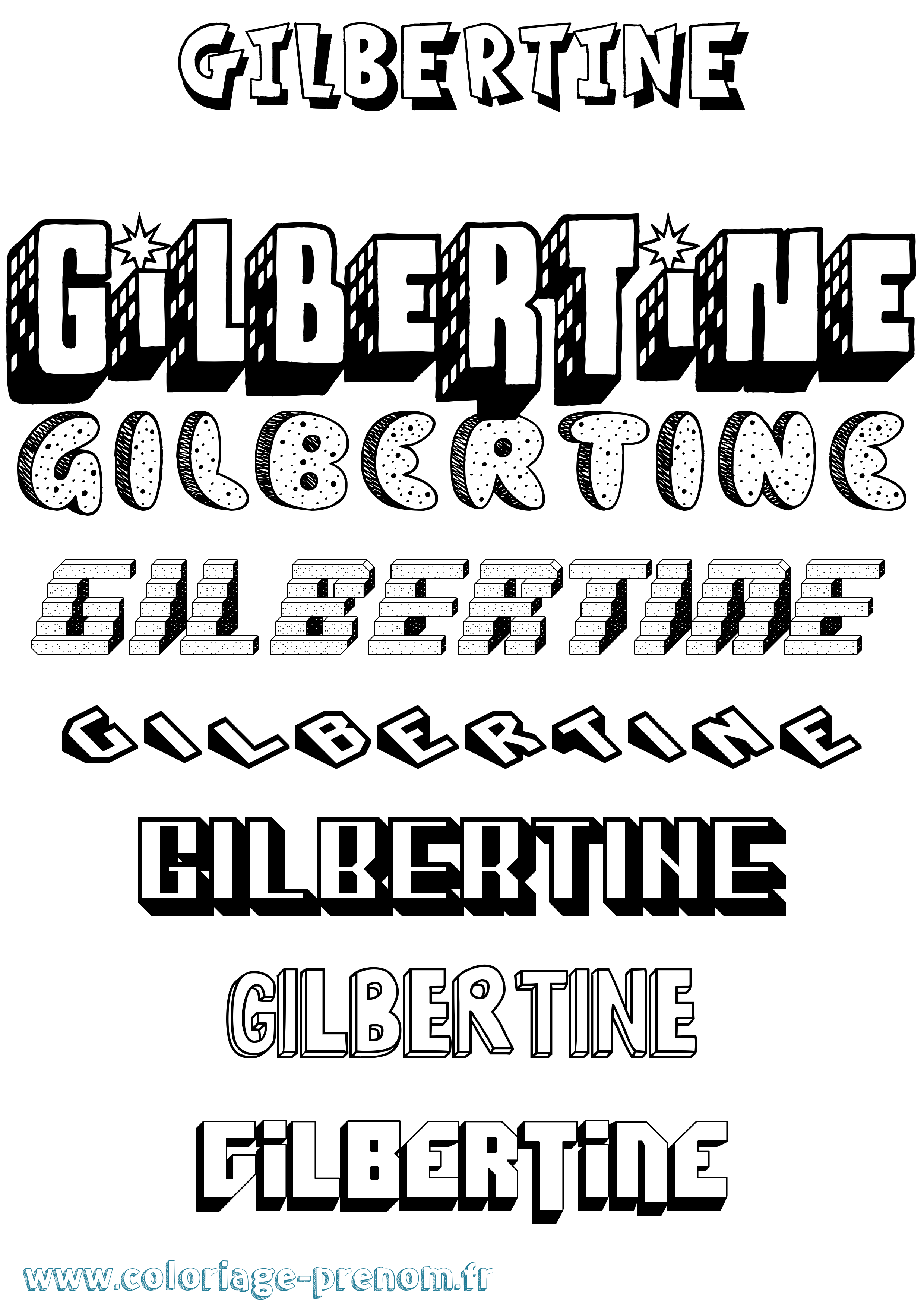 Coloriage Gilbertine Effet 3D Coloriage prénom Gilbertine Effet 3D