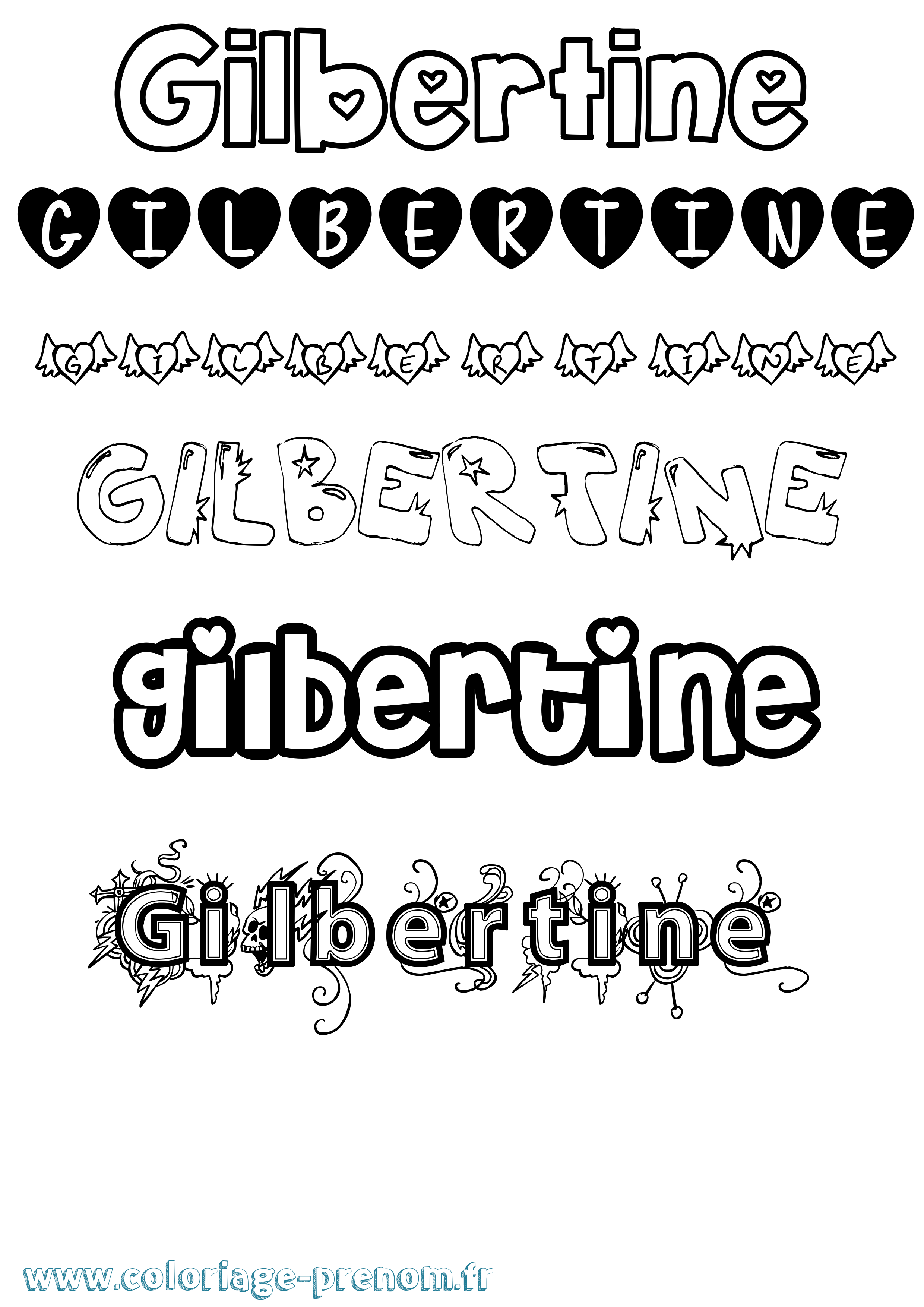 Coloriage Gilbertine Girly Coloriage prénom Gilbertine Girly